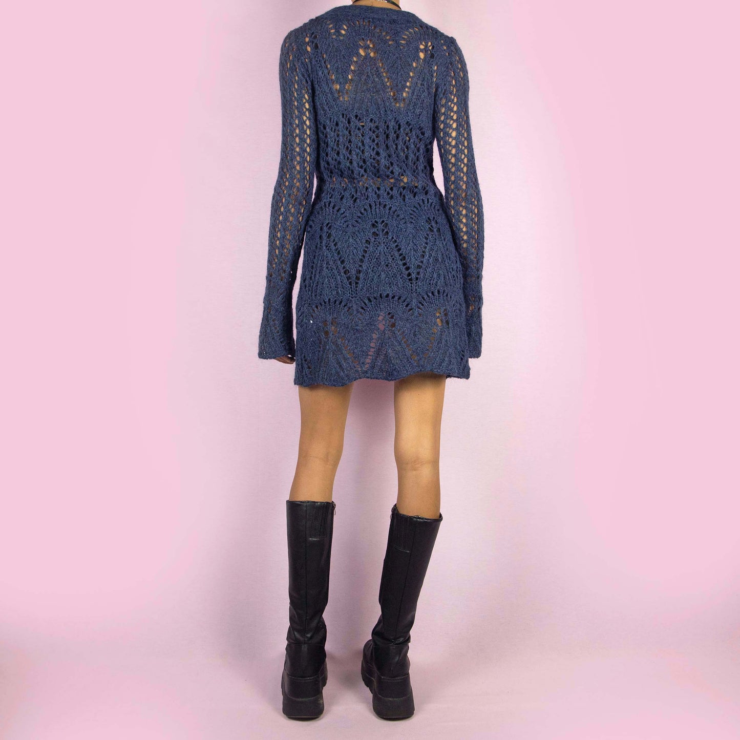 Vintage Y2K Blue Long Crochet Cardigan - M