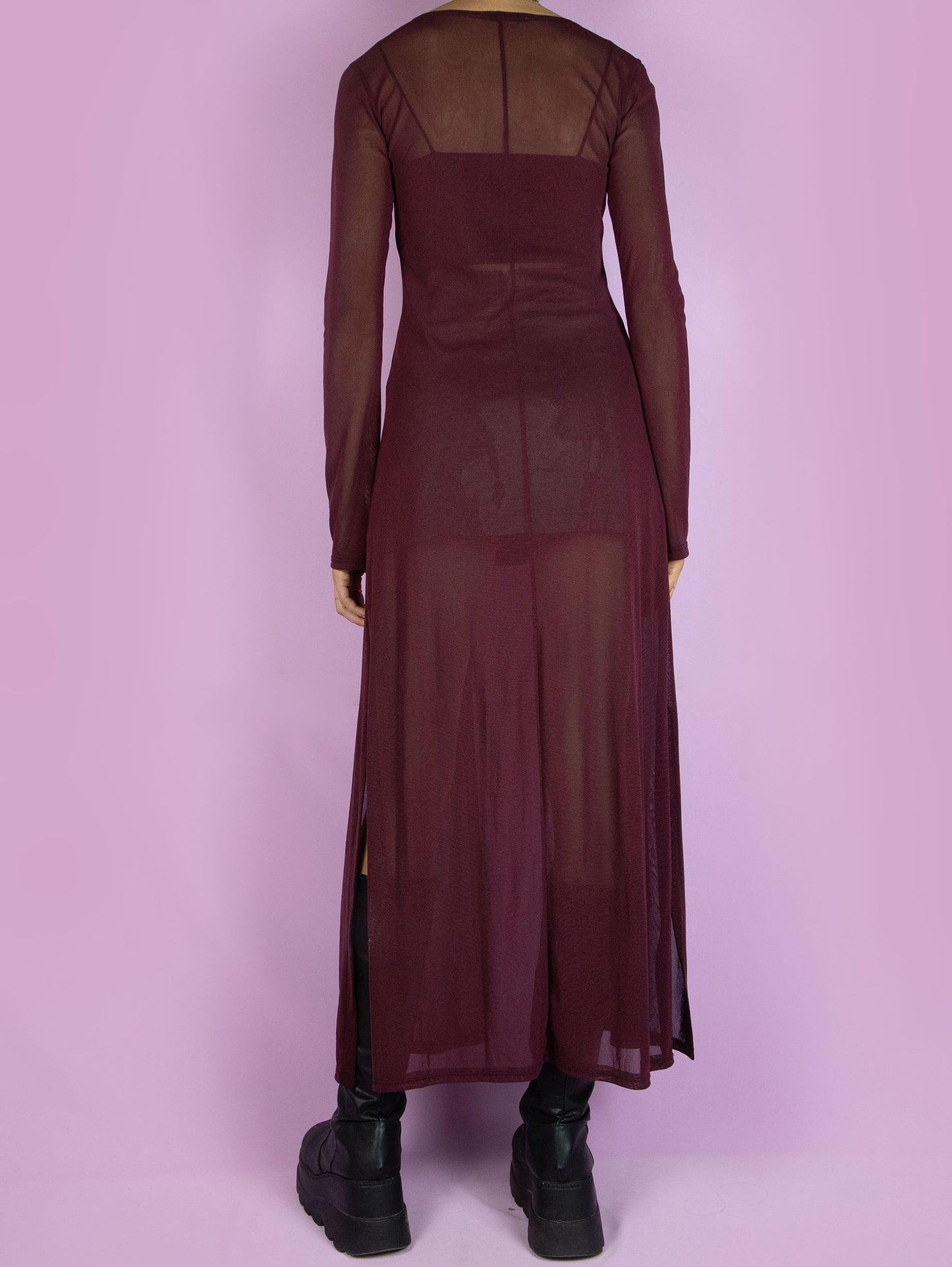 Y2K Maroon Mesh Duster Jacket - XS