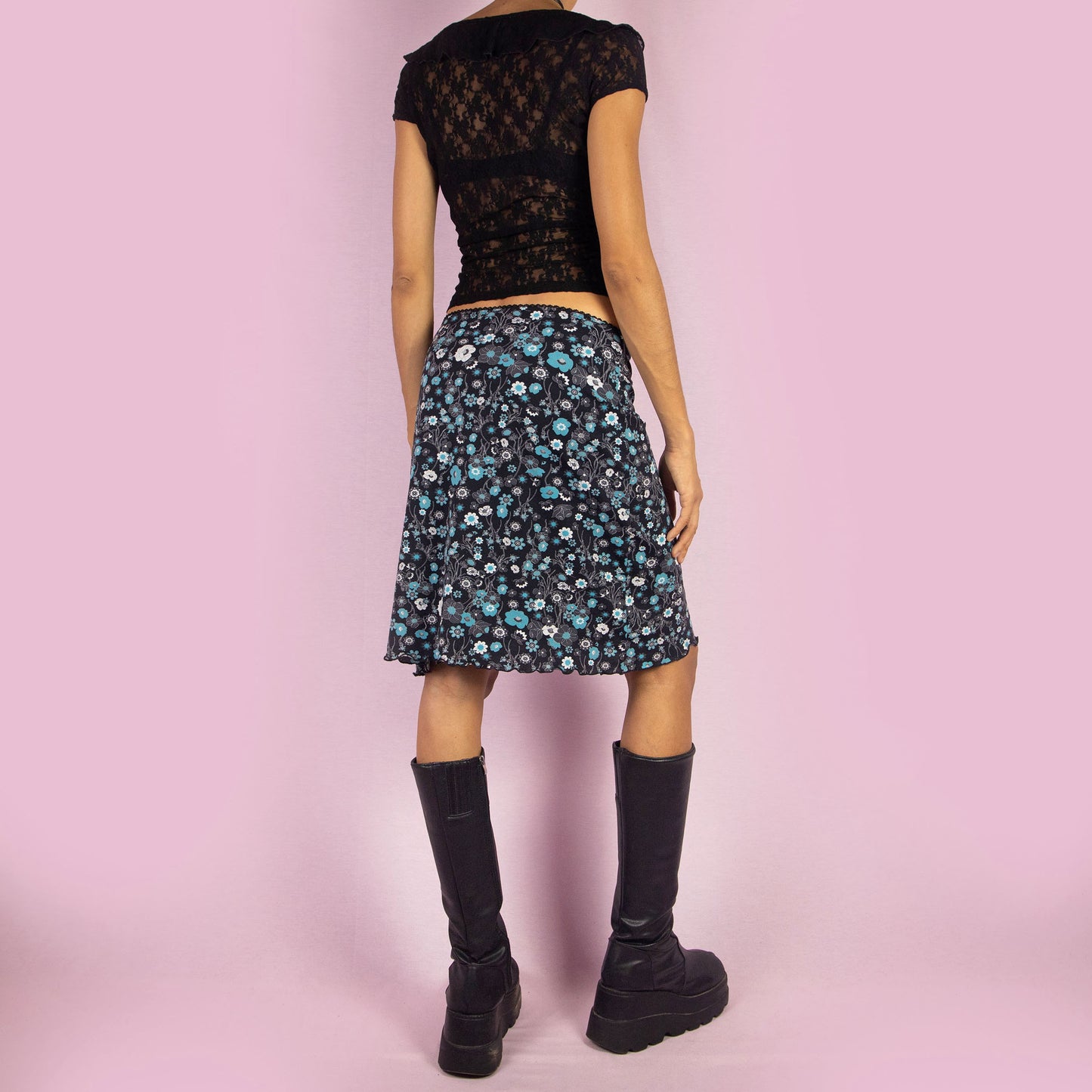 Vintage Y2K Black Floral Mesh Mini Skirt - Size M