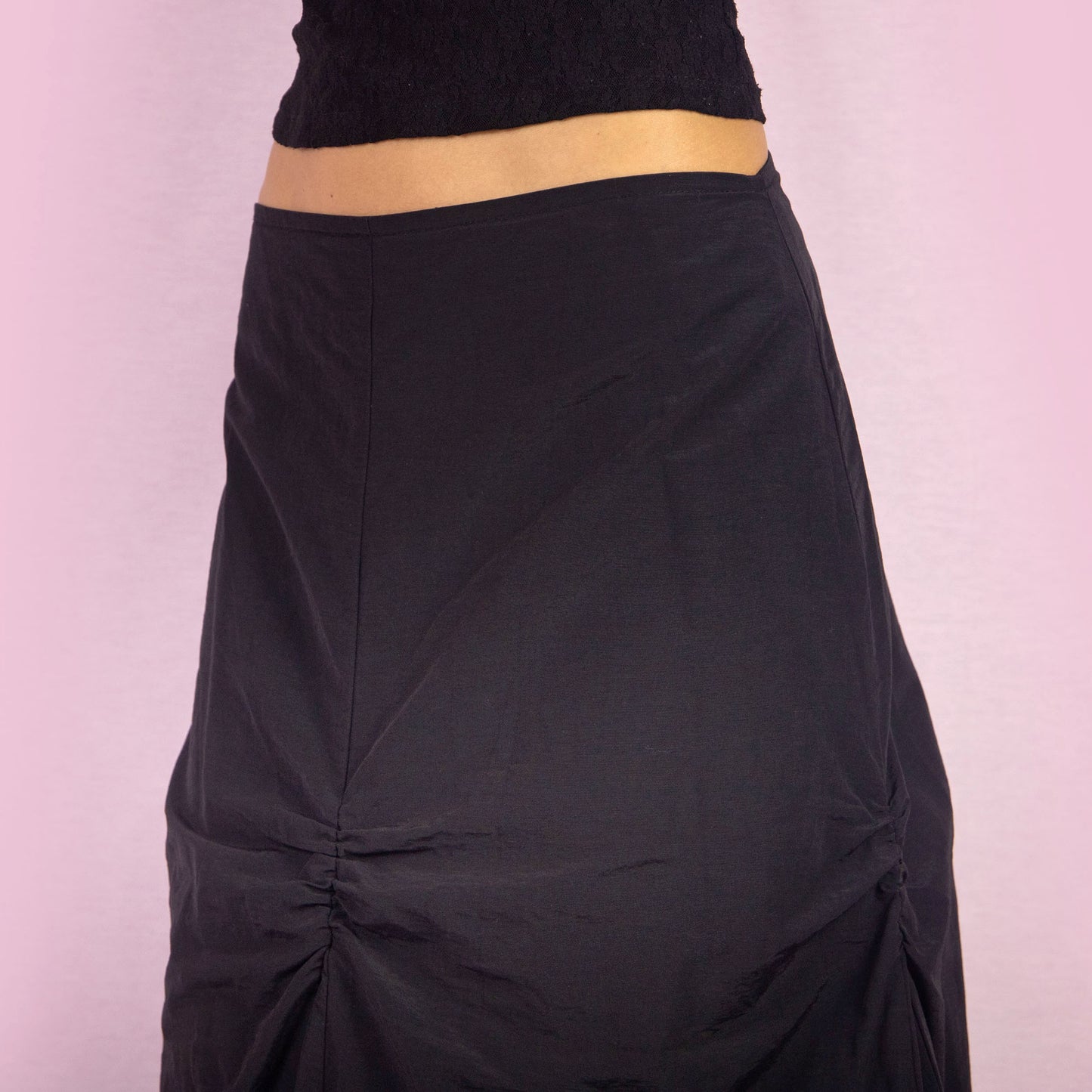 Vintage Y2K Black Layered Ruched Midi Skirt - Size L