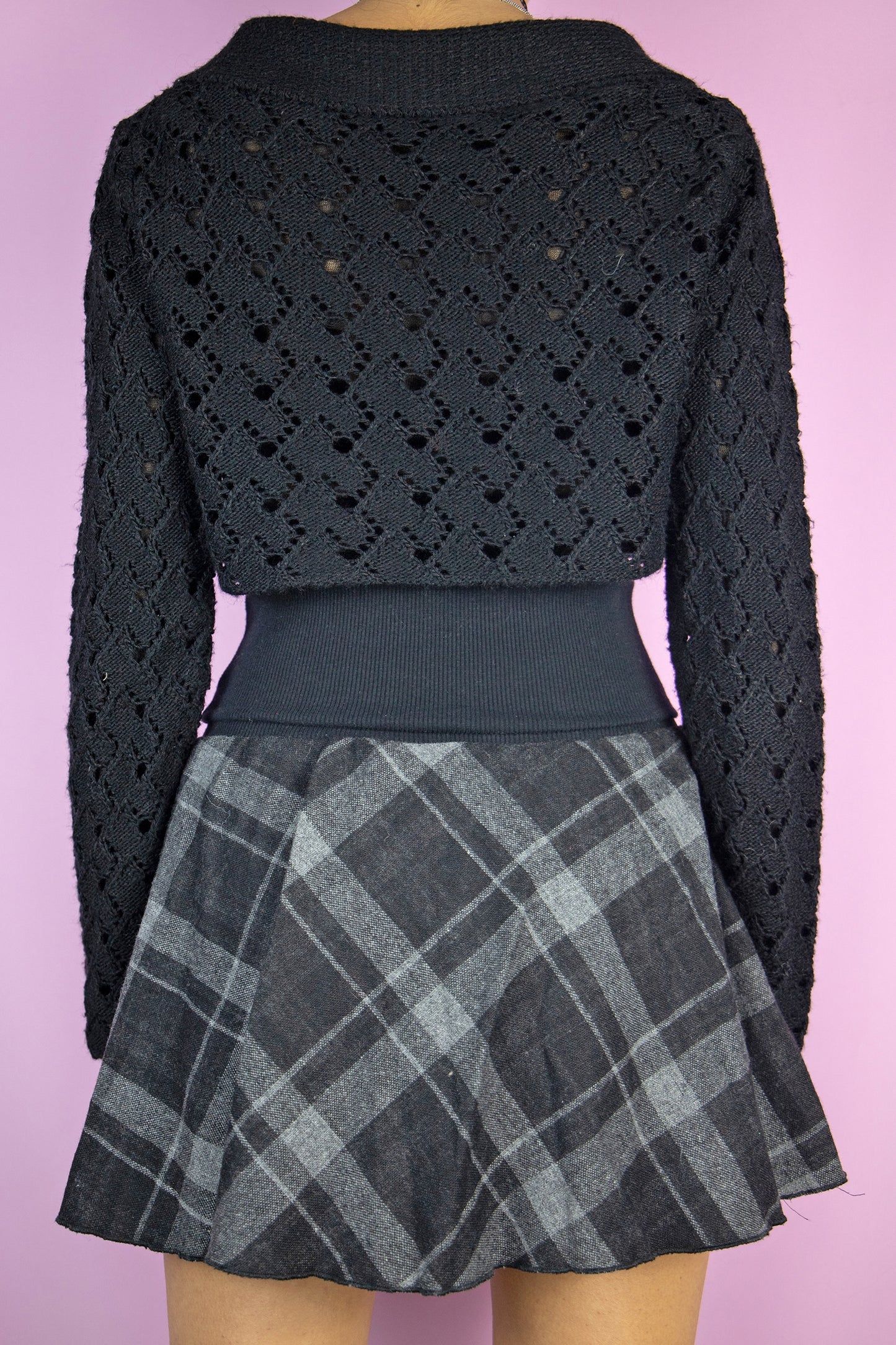 Vintage Y2K Black Crochet Shrug Bolero - S
