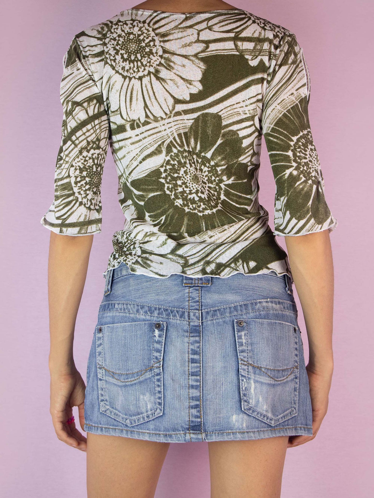 Vintage Y2K White Floral Mesh Top - Size M