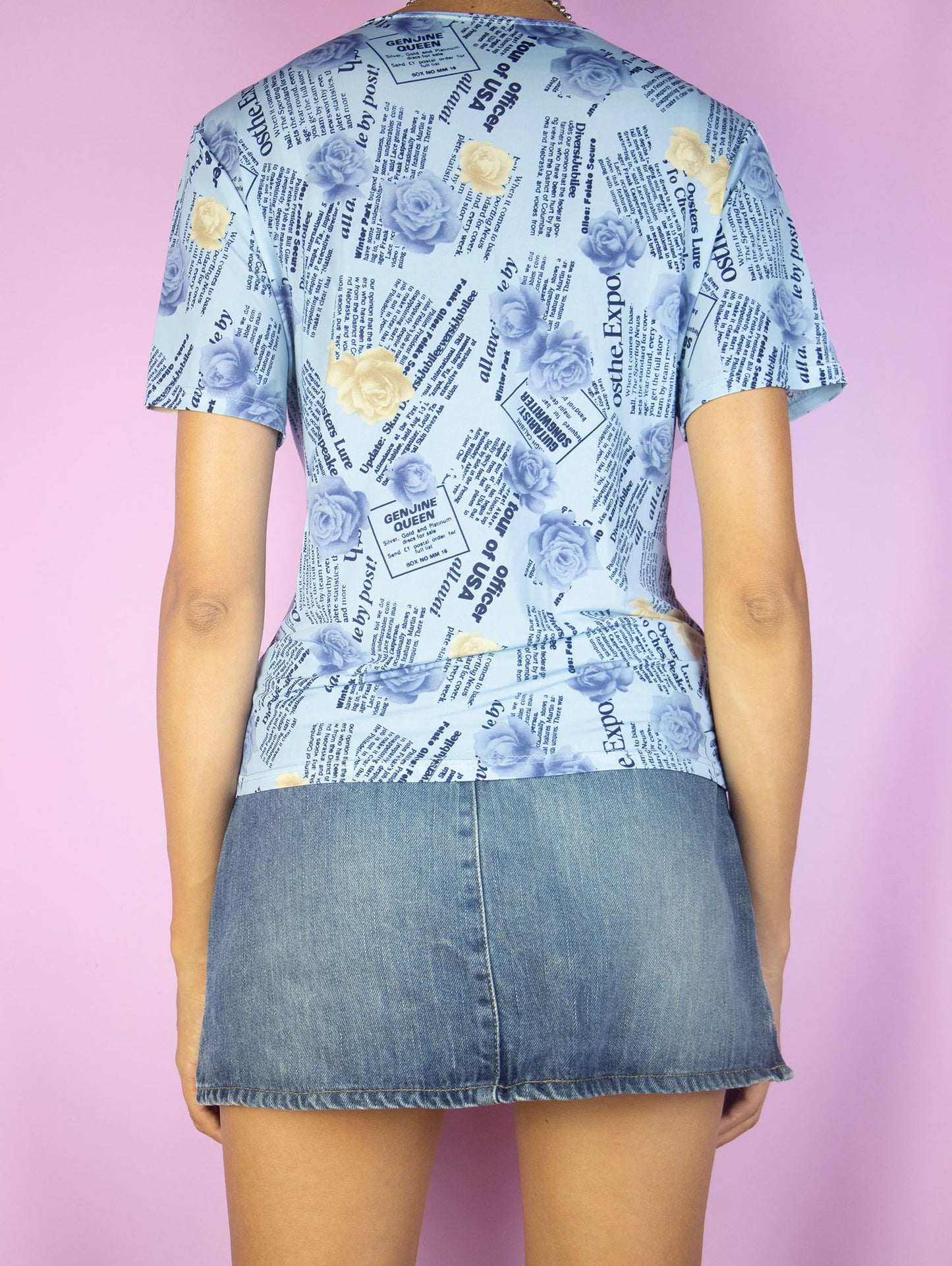 Vintage Y2K Blue Graphic Print Top - Size M