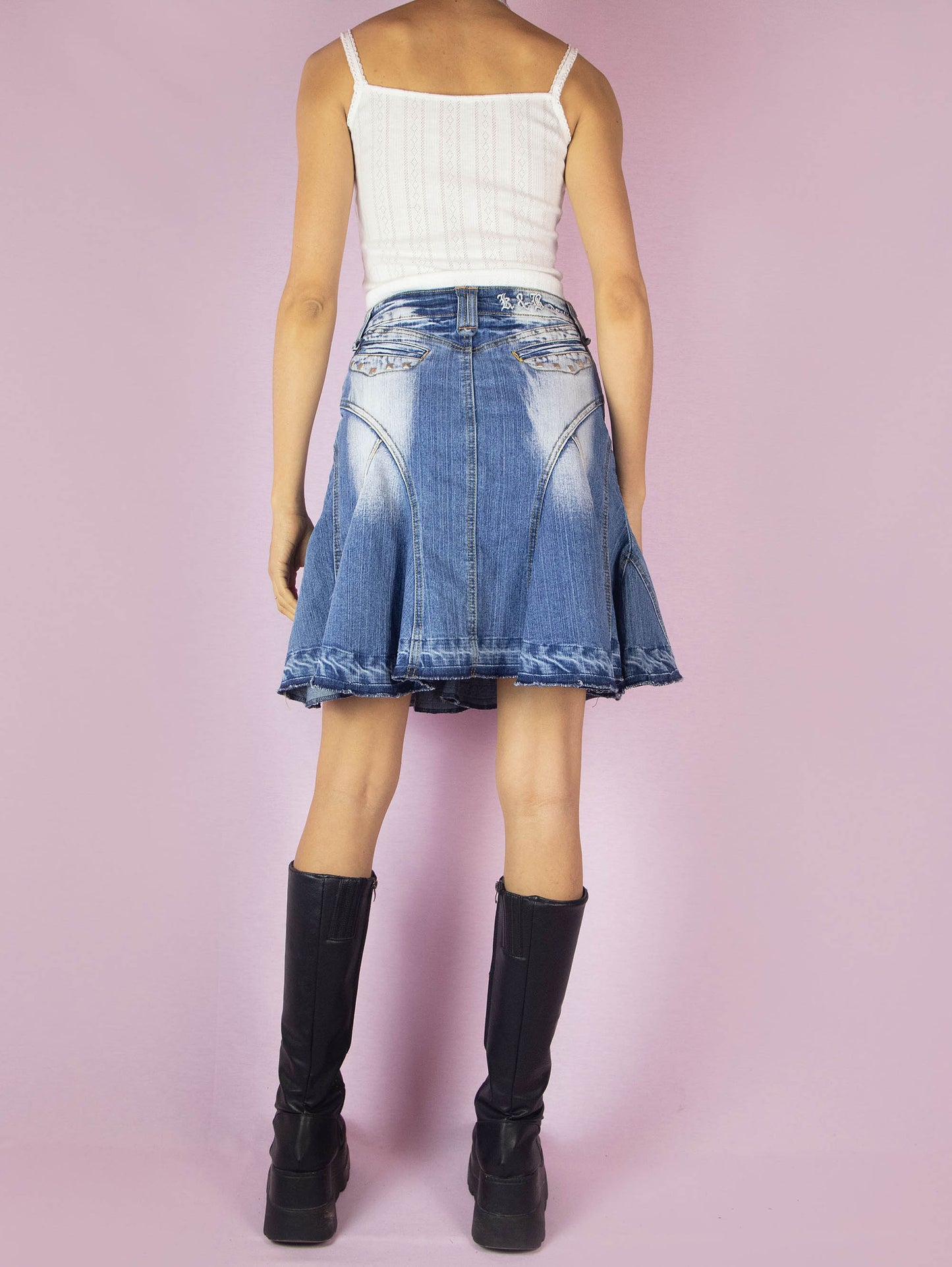 Y2K Denim Godet Trumpet Skirt - S