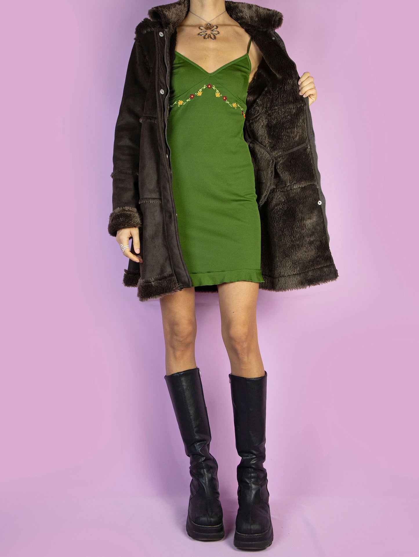 Vintage Y2K Dark Brown Penny Lane Faux Fur Coat - Size XXS