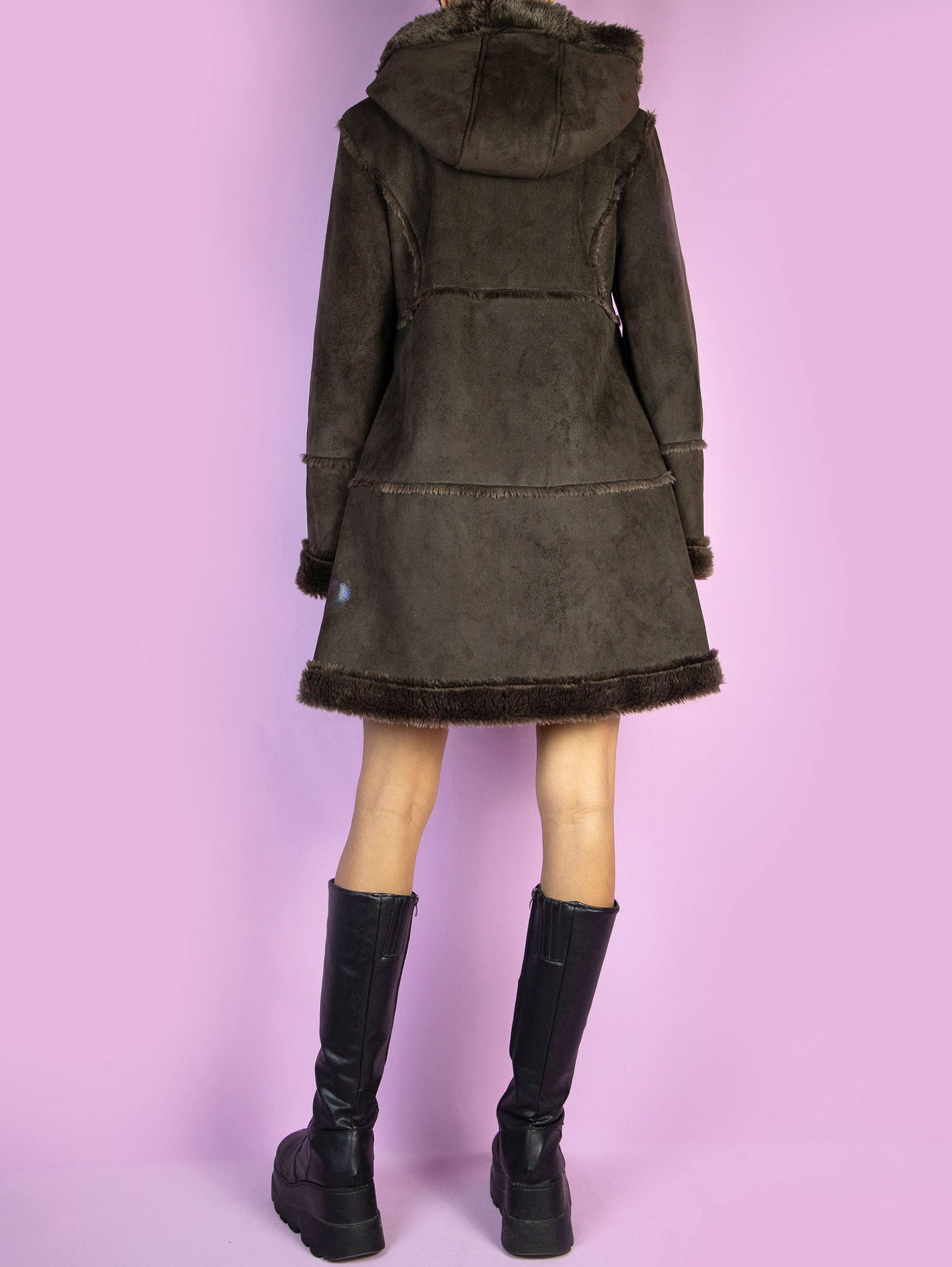 Vintage Y2K Dark Brown Penny Lane Faux Fur Coat - Size XXS