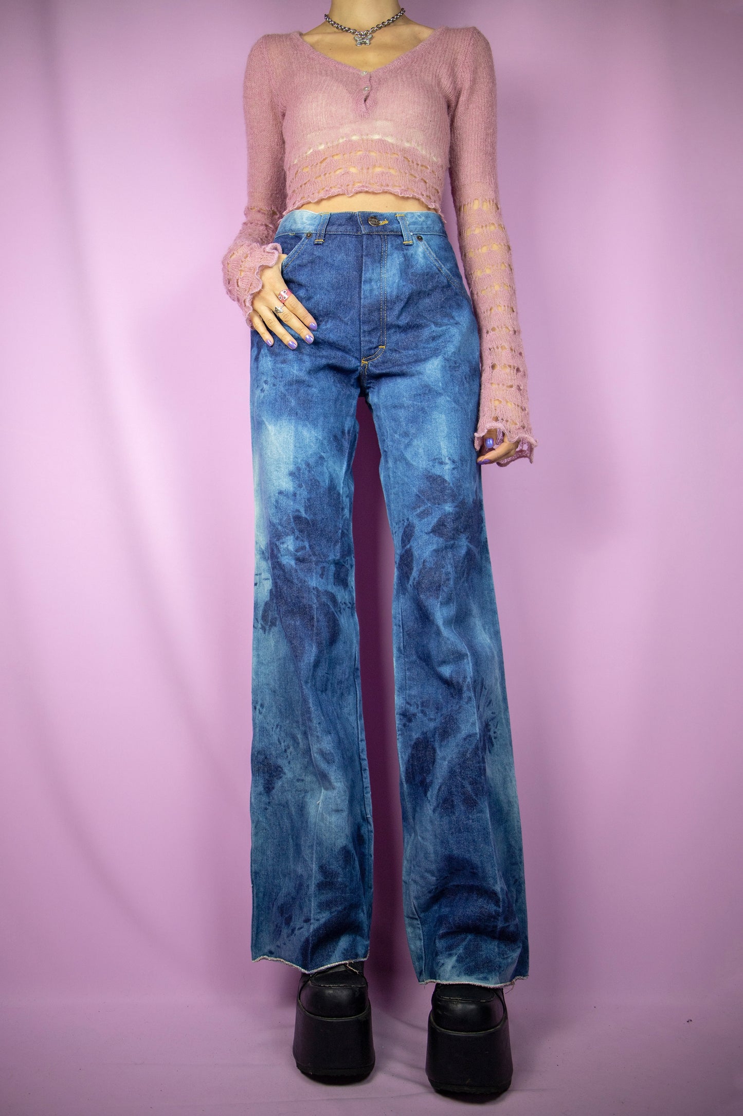 Vintage 90s Tie Dye Wide Jeans - S