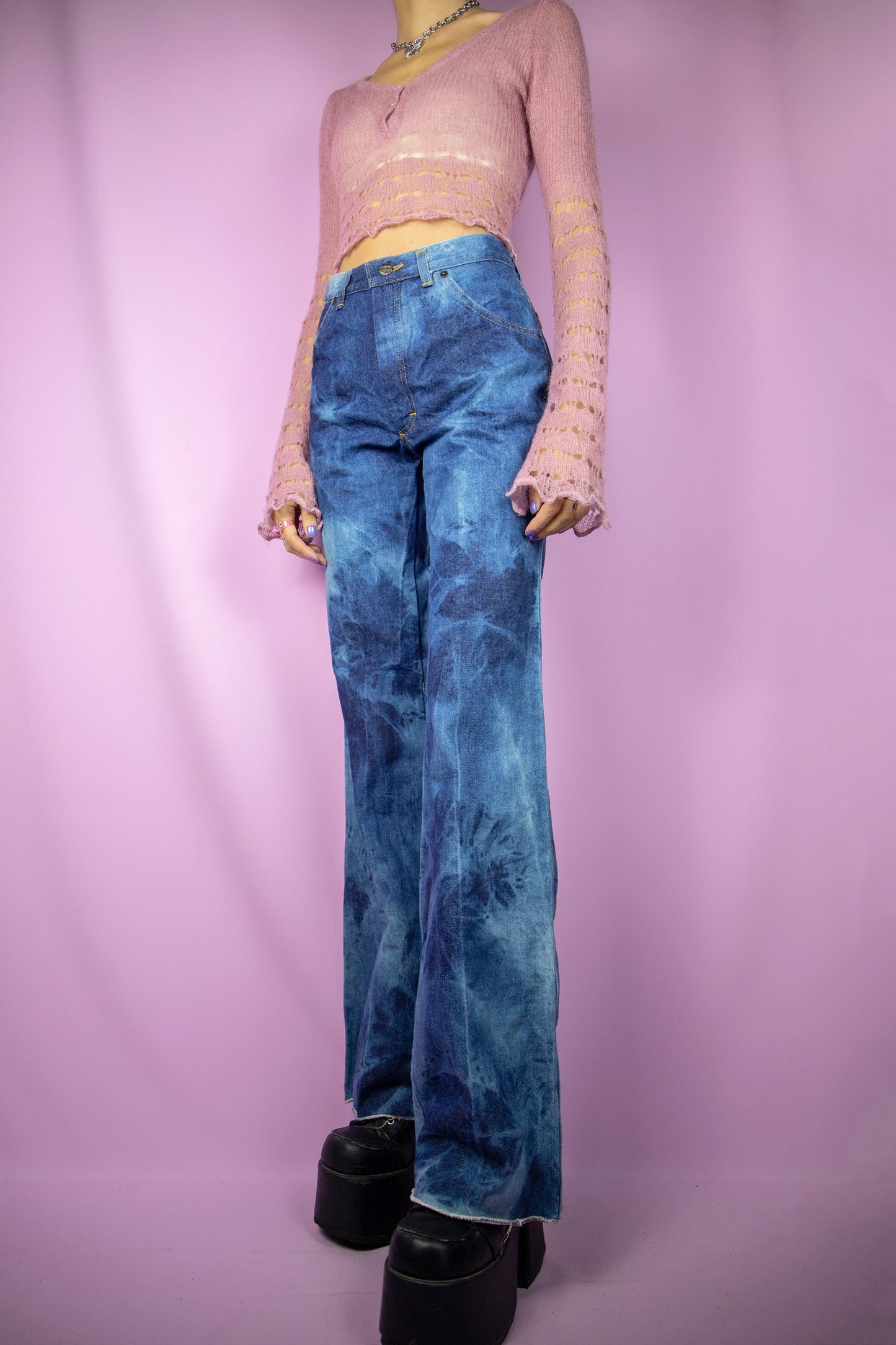 Vintage 90s Tie Dye Wide Jeans - S