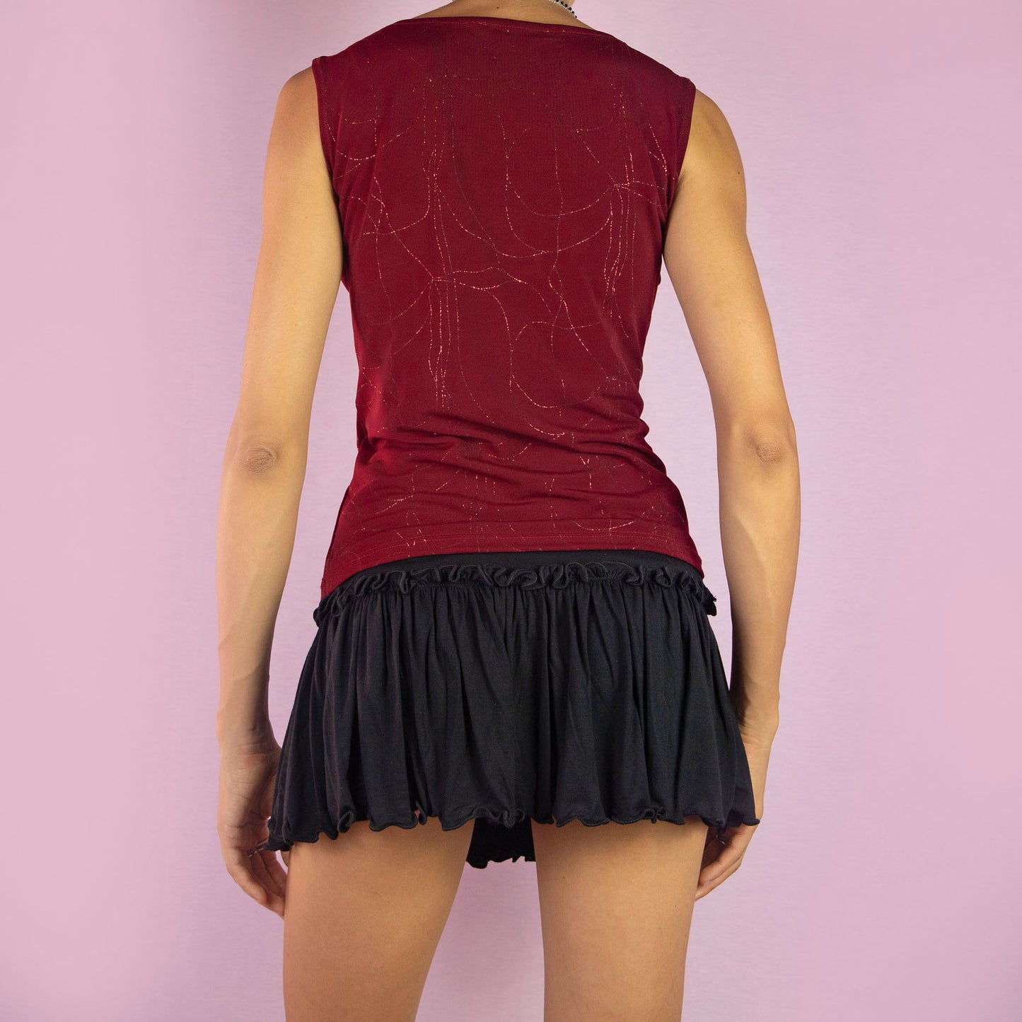 Y2K Maroon Cowl Neck Sleeveless Top - M