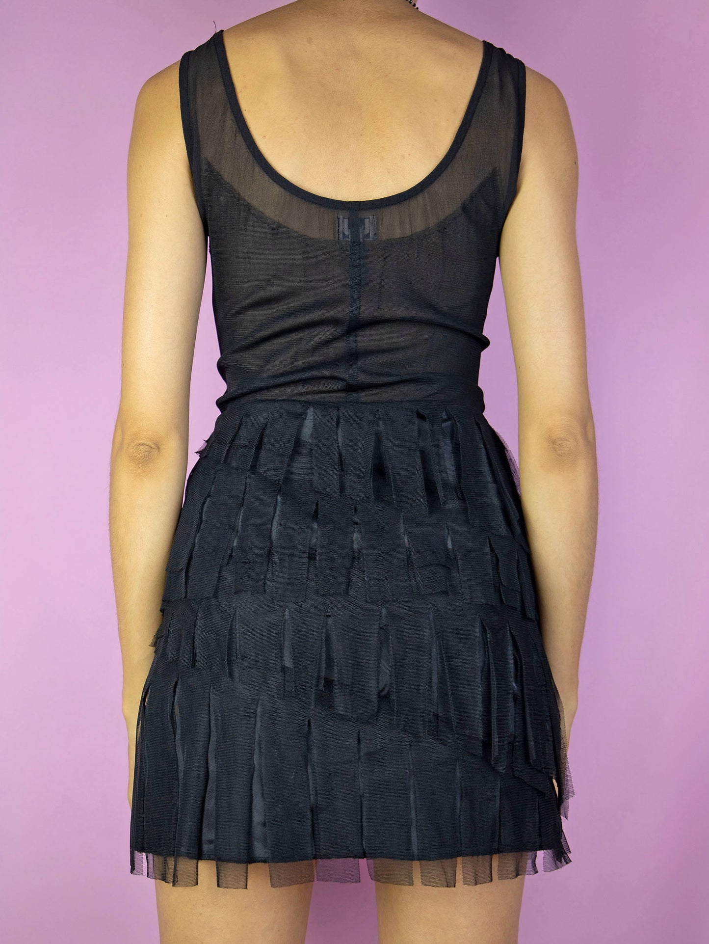 Vintage Y2K Black Mesh Sheer Mini Dress - Size M