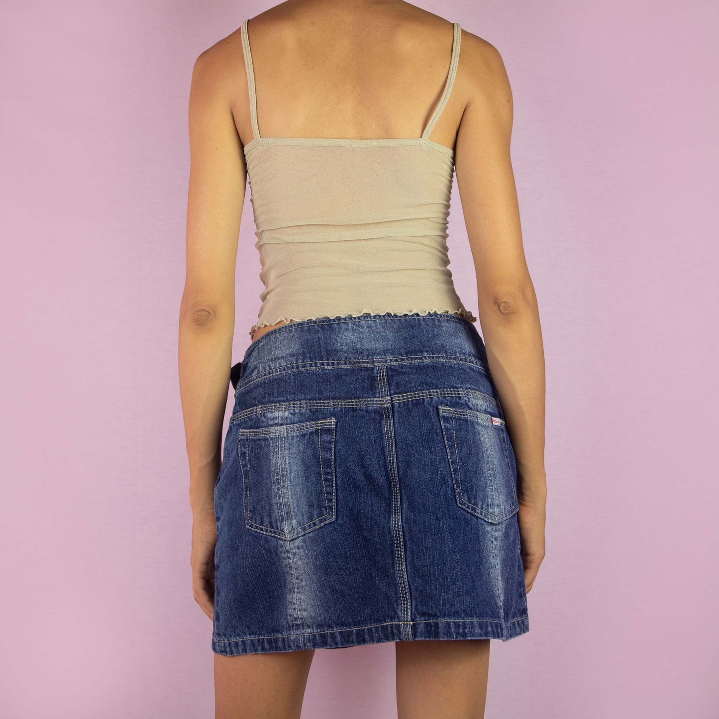 Vintage Y2K Denim Buckle Mini Skirt - Size M