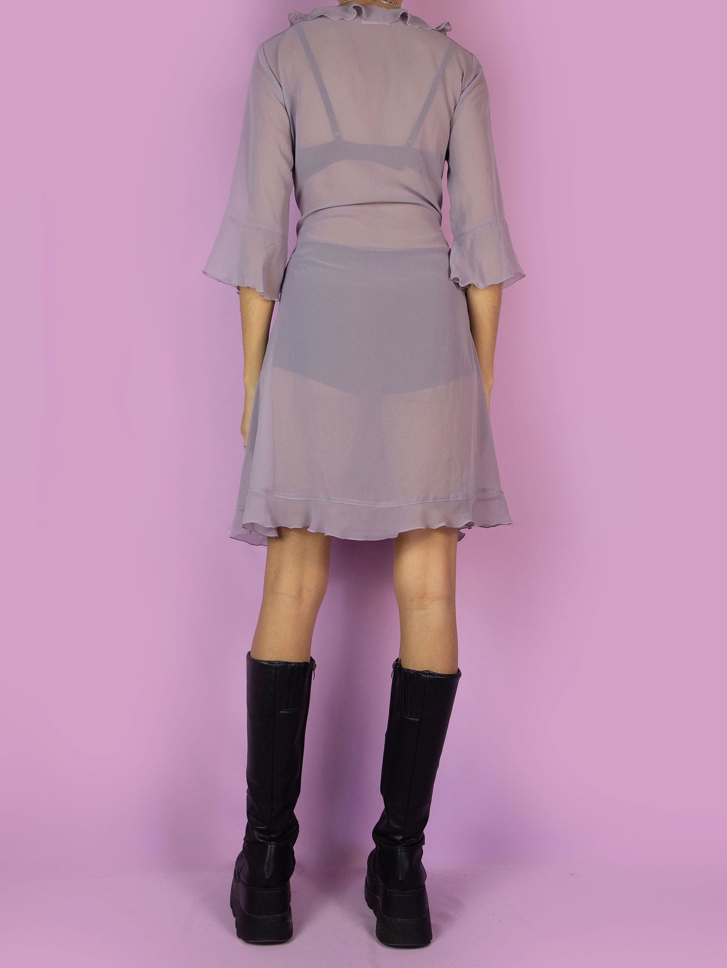 Vintage Y2K Purple Sheer Wrap Mini Dress - Size M