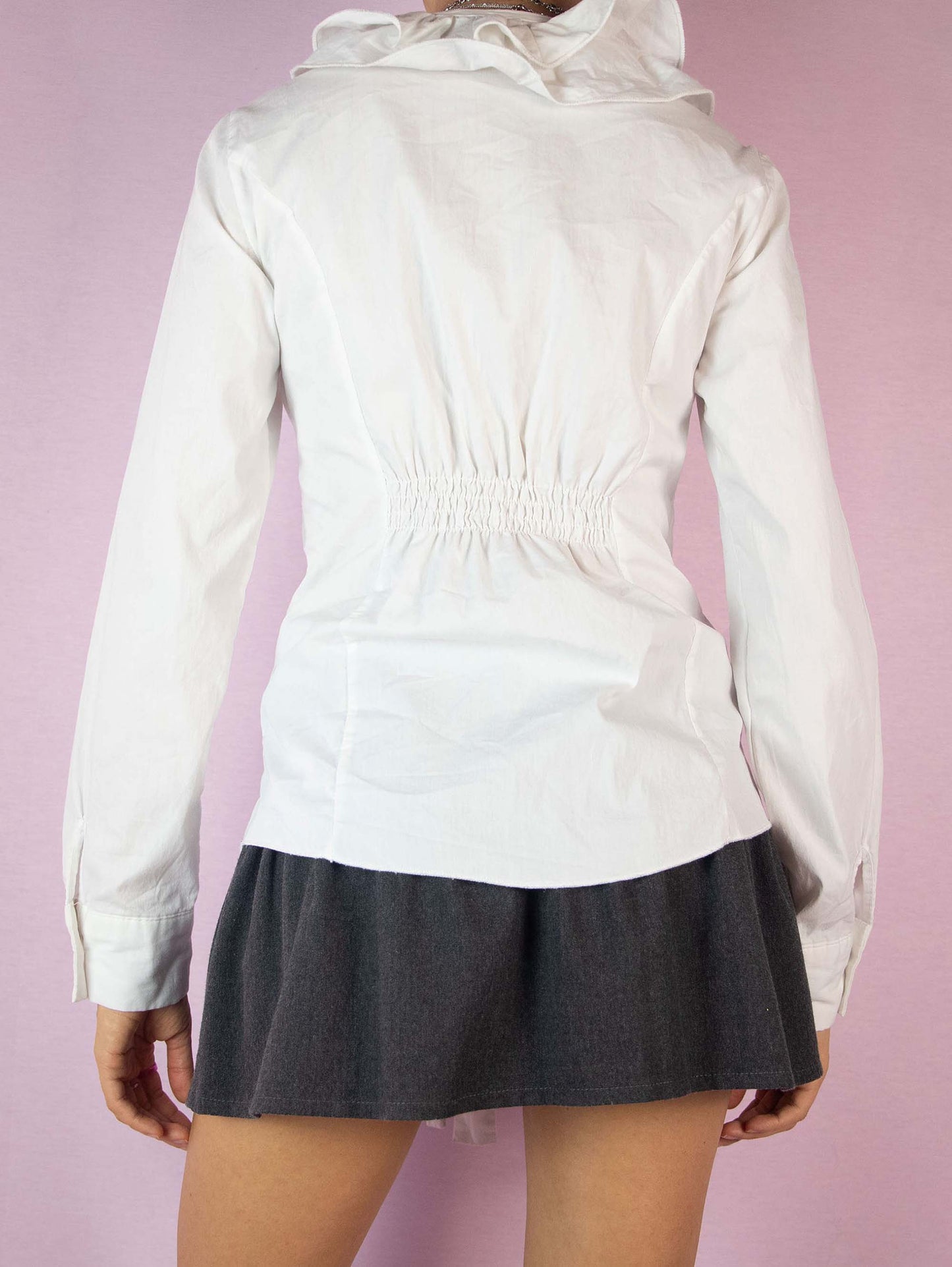 Y2K White Ruffle Blouse - M