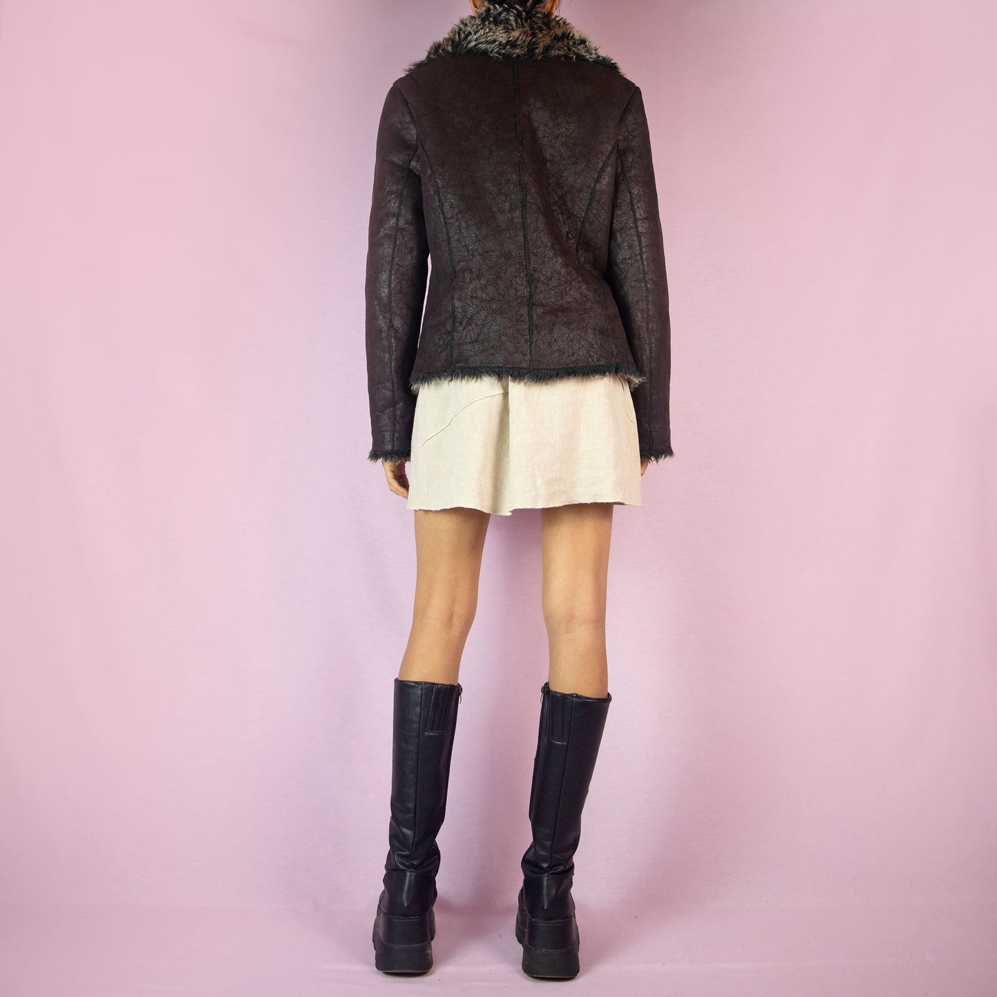Vintage Y2K Faux Fur Leather Jacket - Size M