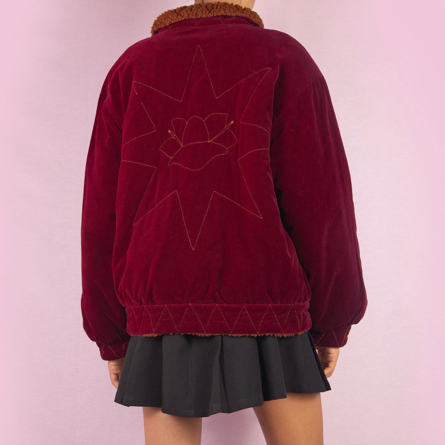 Vintage 90s Red Velvet Bomber Jacket - M