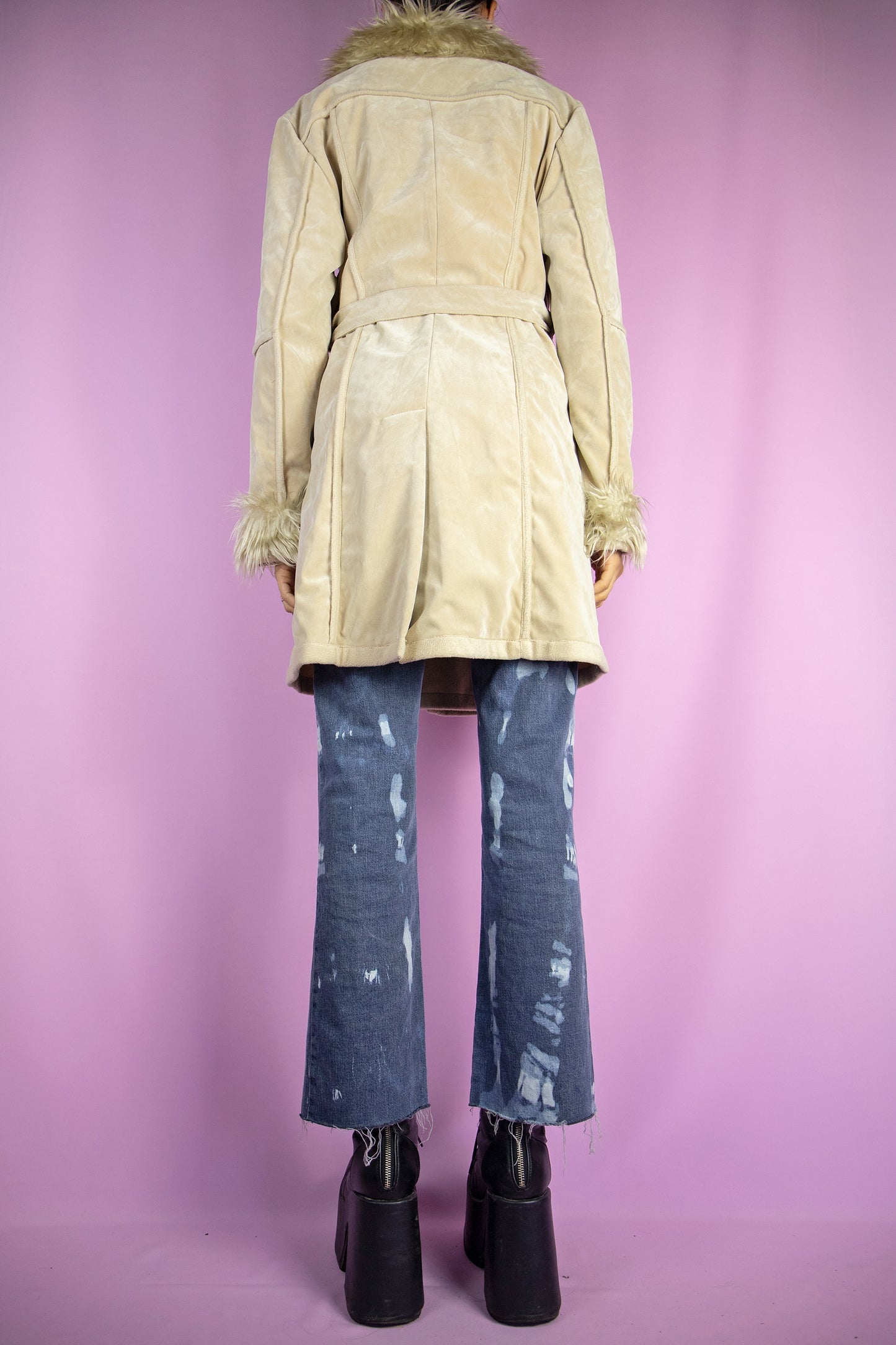 Vintage Y2K Beige Penny Lane Faux Fur Jacket - Size M