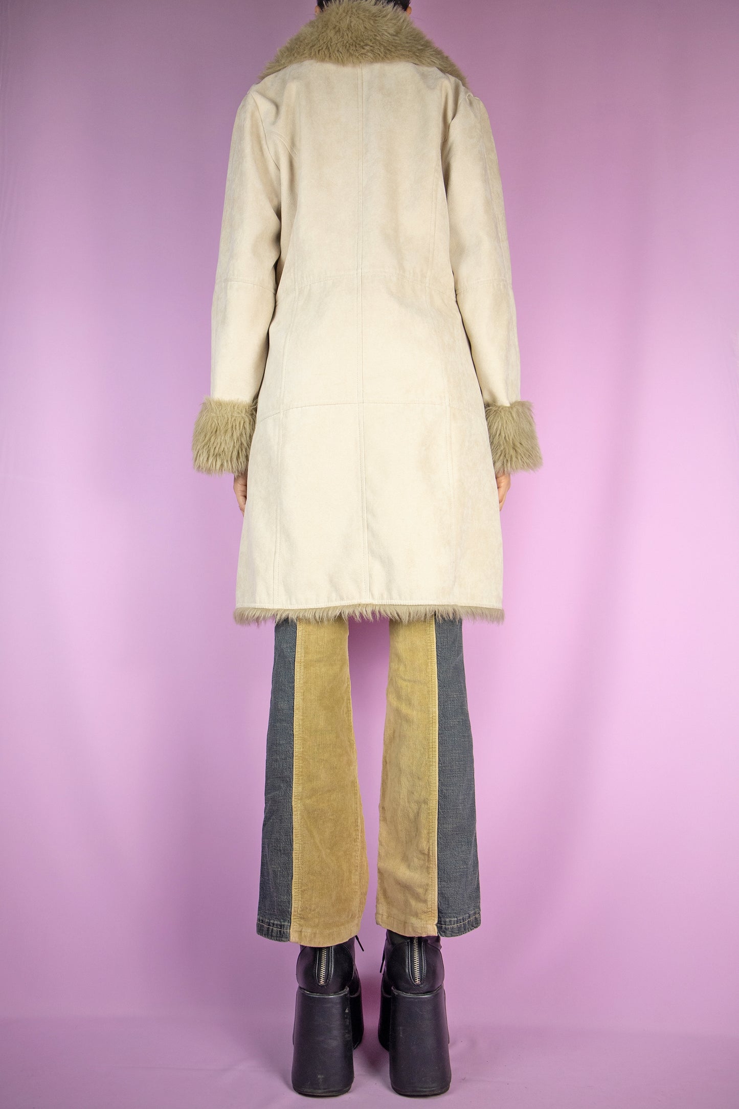 Vintage Y2K Beige Faux Fur Penny Lane Coat - Size M
