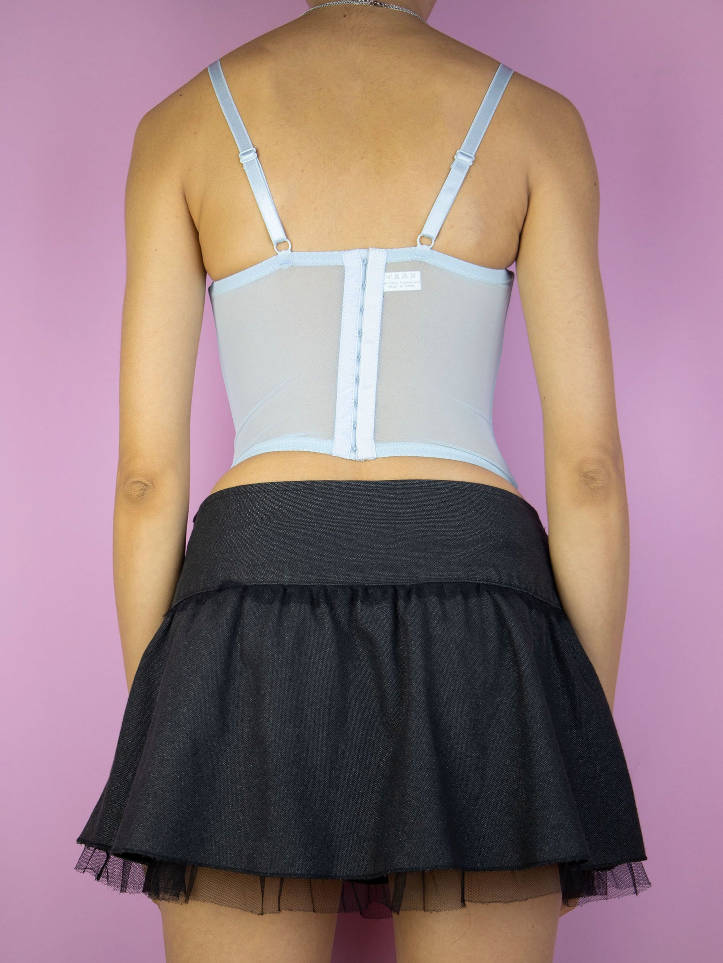 Y2K Blue Mesh Corset Top - XS