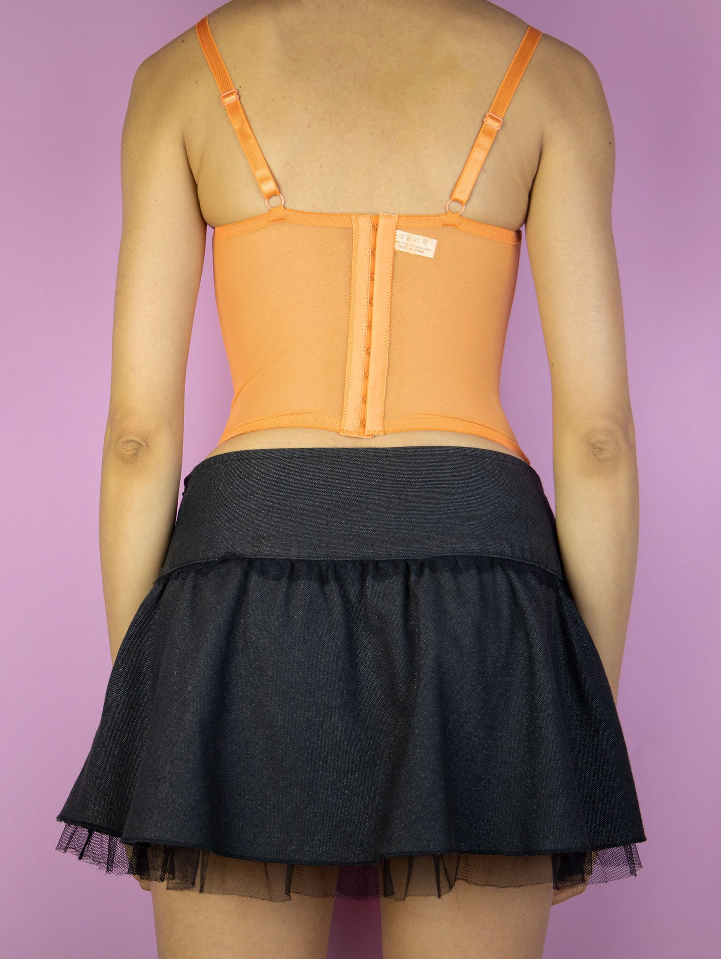 Y2K Orange Mesh Corset Top - XS