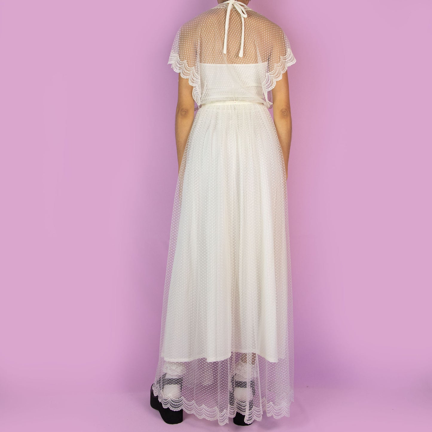 Vintage 90s White Sheer Lace Polka Dot Mesh Duster – Size S