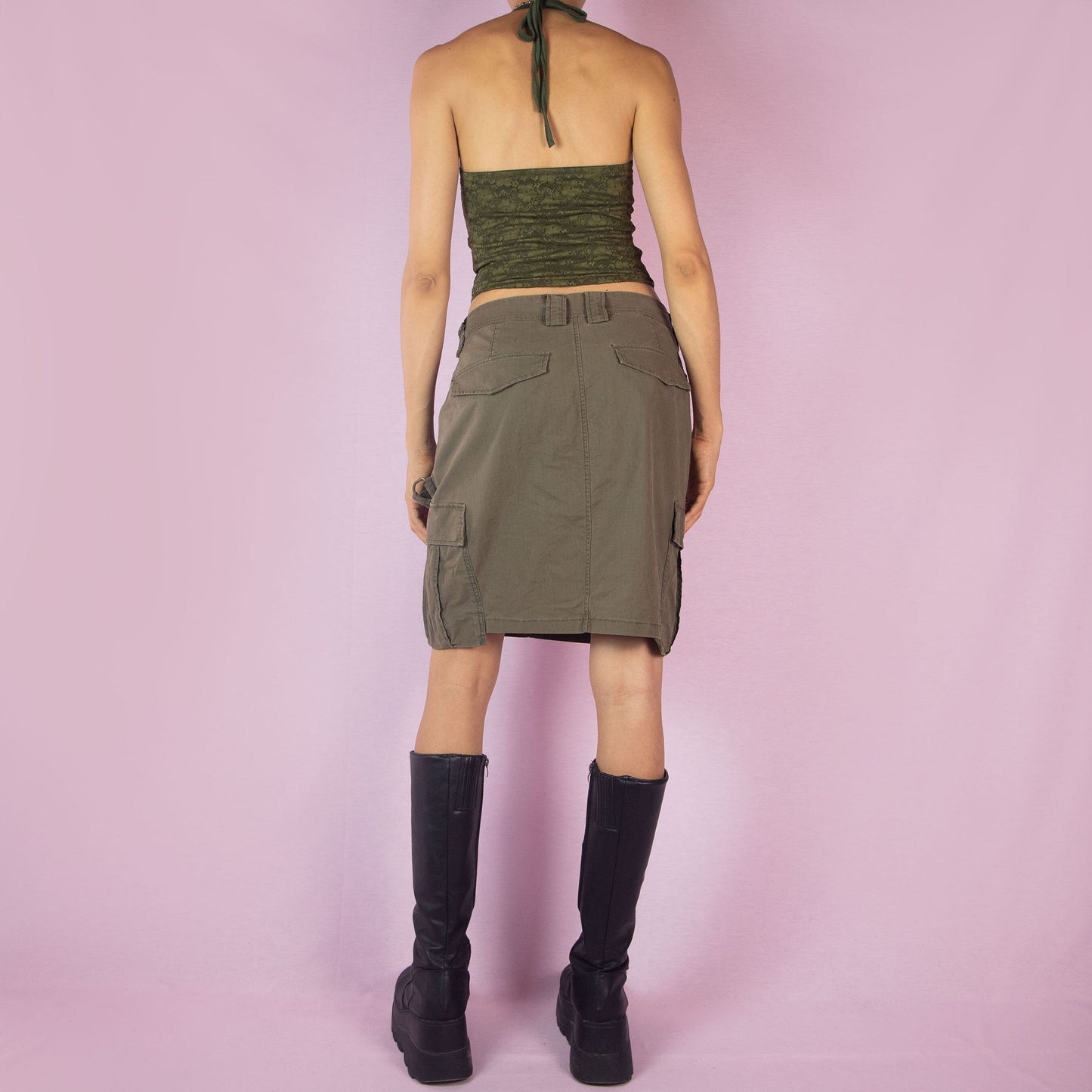 Vintage Y2K Diesel Khaki Green Utility Cargo Skirt – Size L