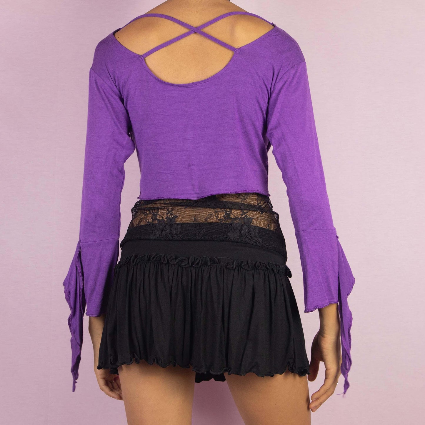 Vintage Y2K Purple Tie Front Cropped Bolero Cardigan – Size S