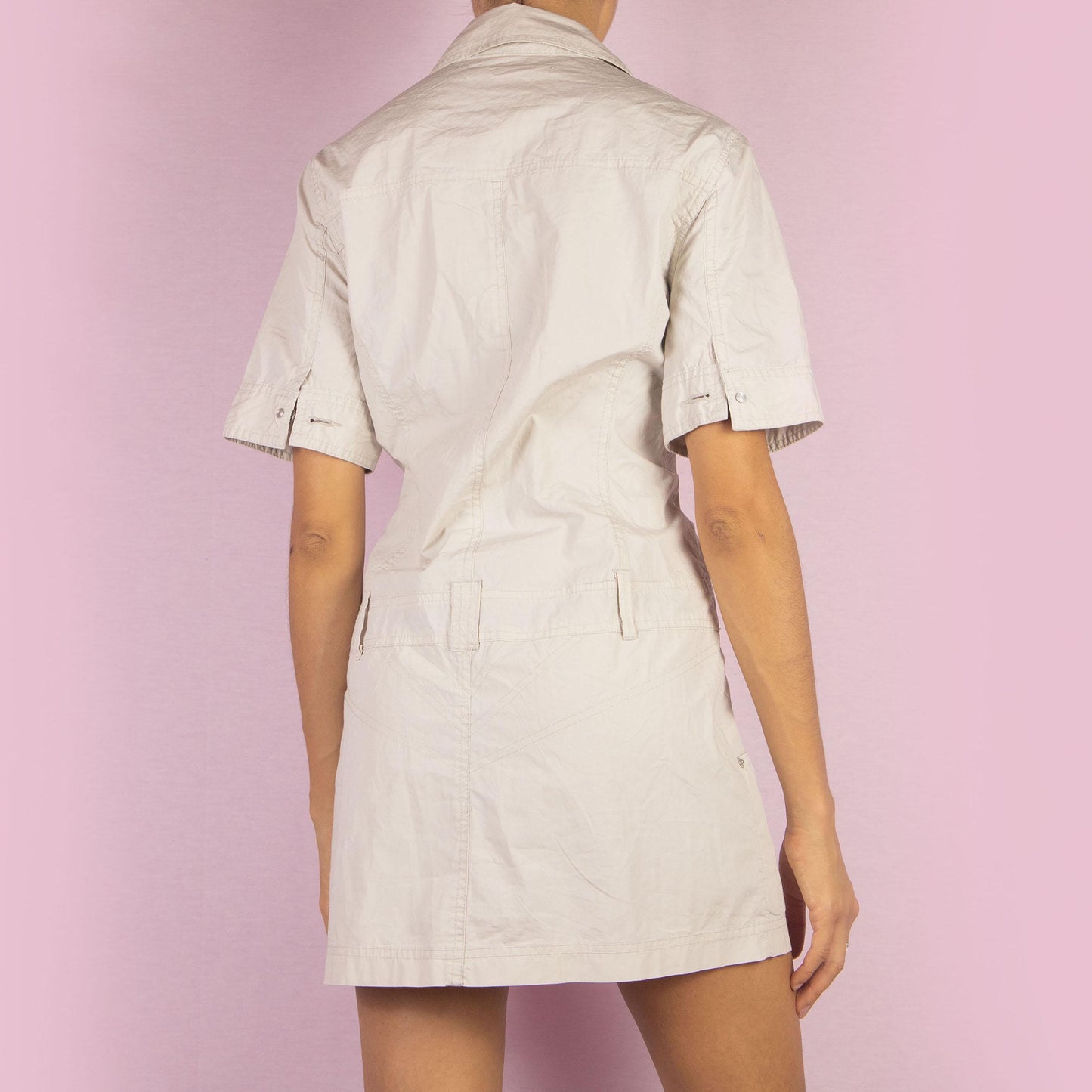 Vintage Y2K Beige Cargo Zip Mini Dress - Size M