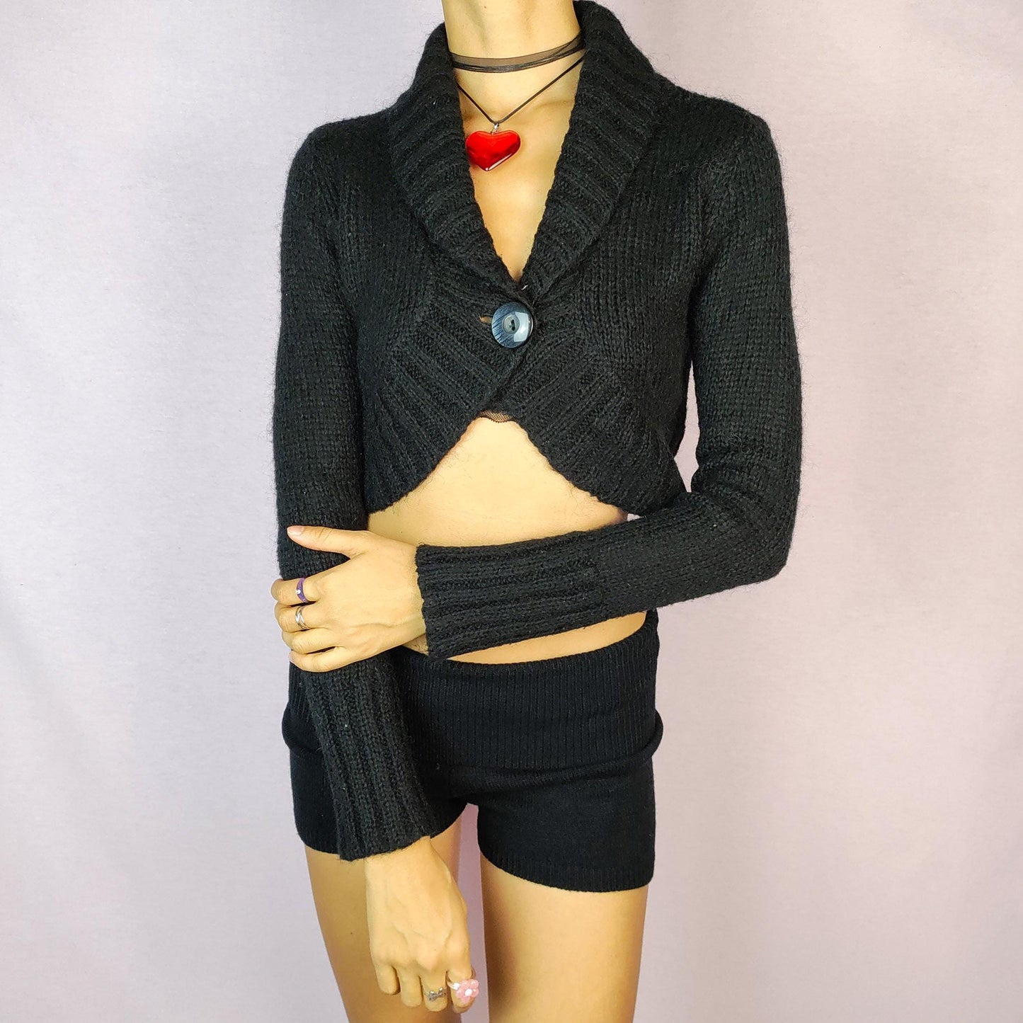 Vintage Y2K Black Cropped Bolero Cardigan – Size S