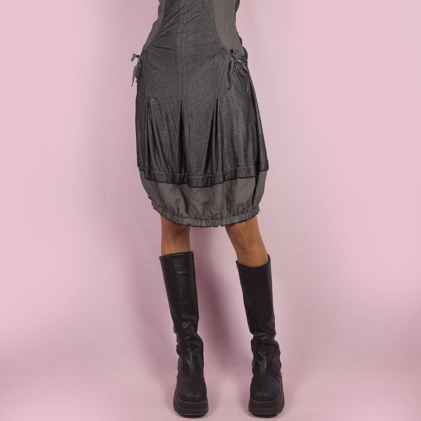 Vintage Y2K Gray Bubble Zip Front Mini Dress – Size M