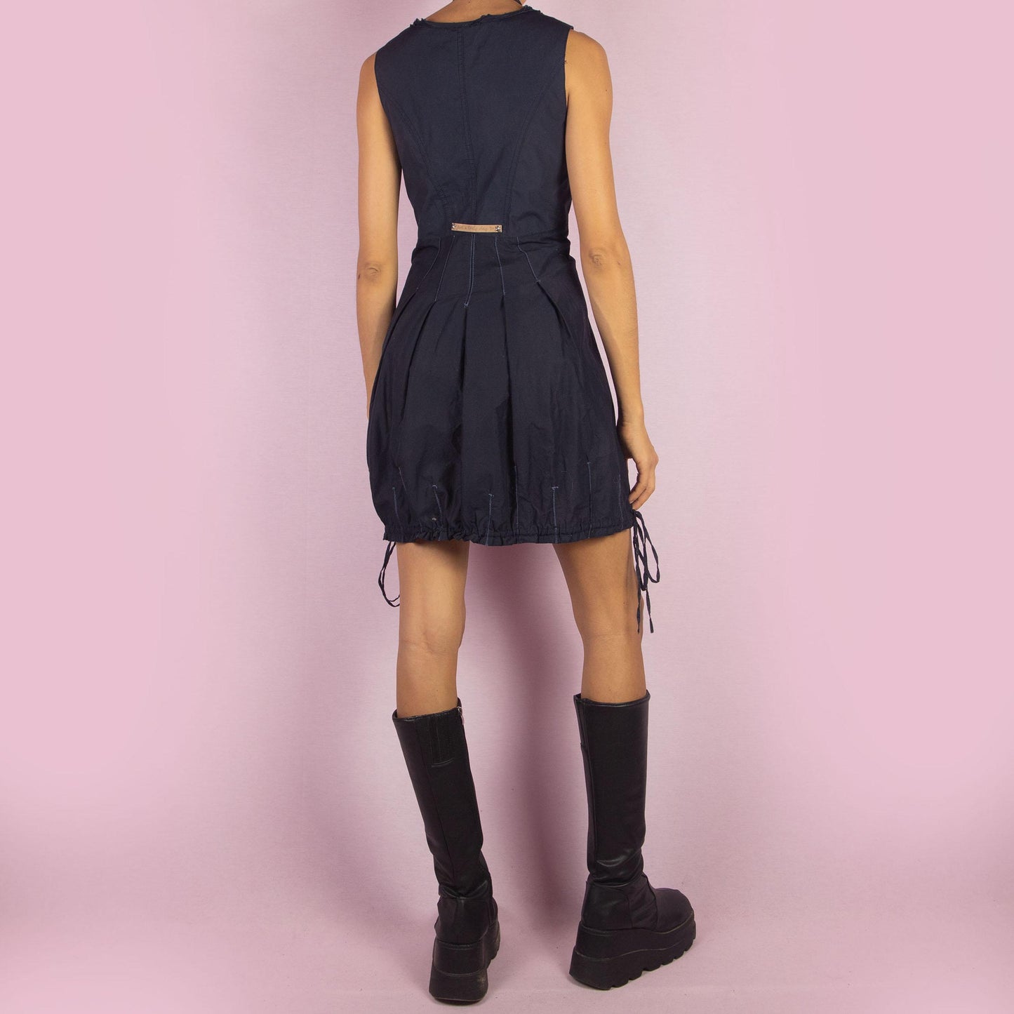 Vintage Y2K Navy Blue Bubble Zipper Mini Dress – Size M