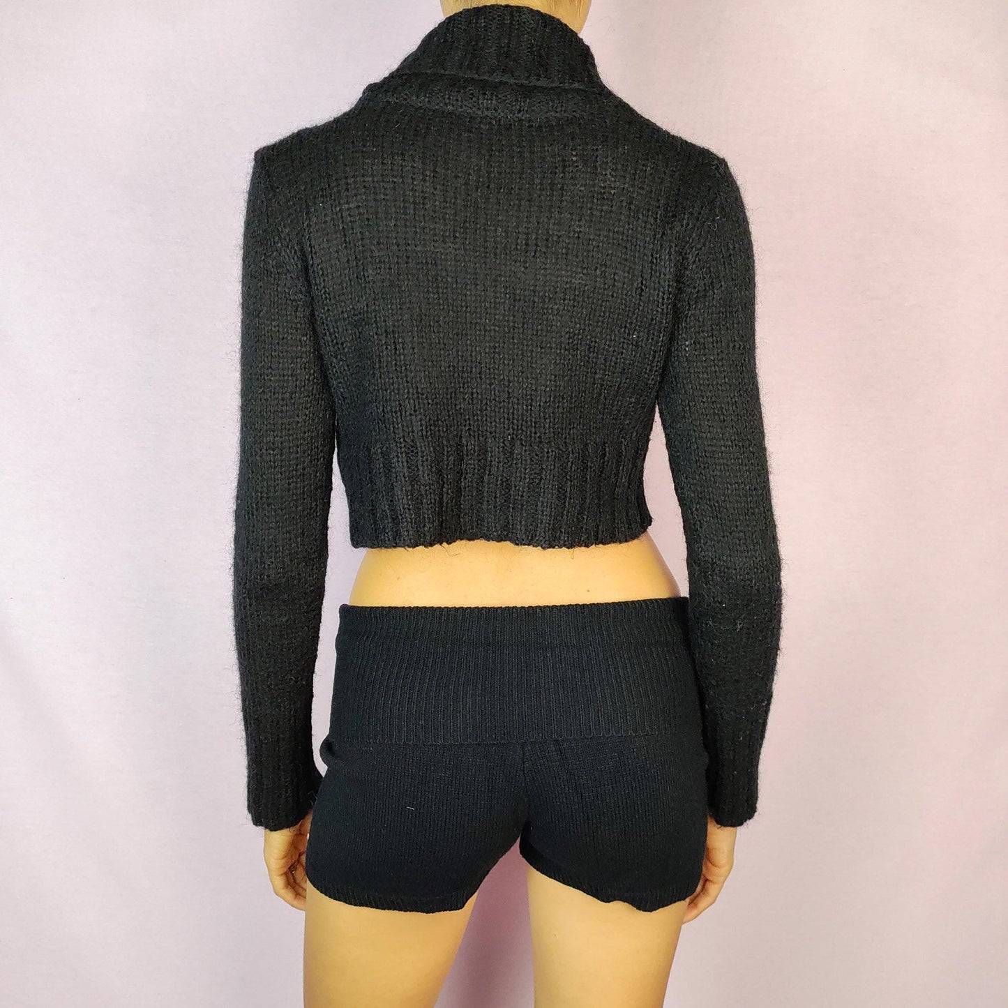 Vintage Y2K Black Cropped Bolero Cardigan – Size S