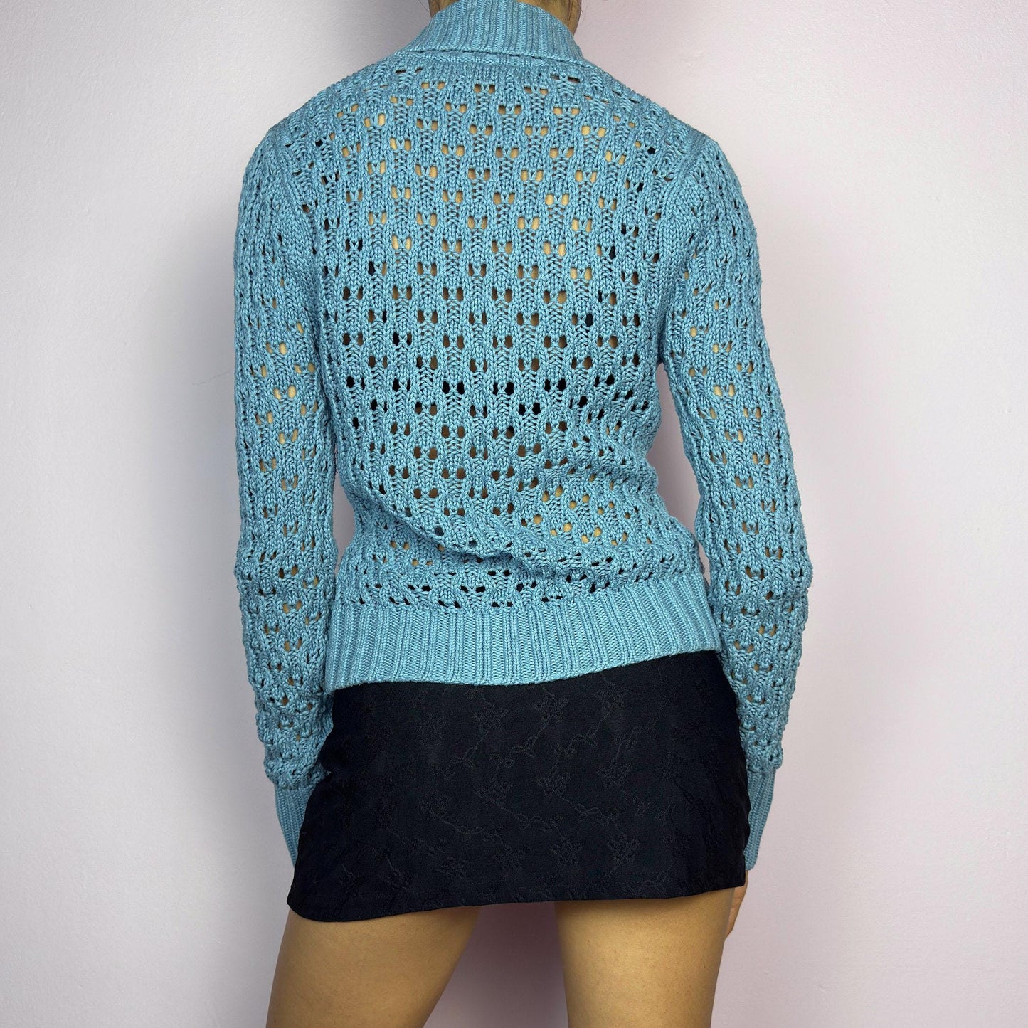 Vintage Y2K Blue Open Knit Cardigan Bolero – Size XS