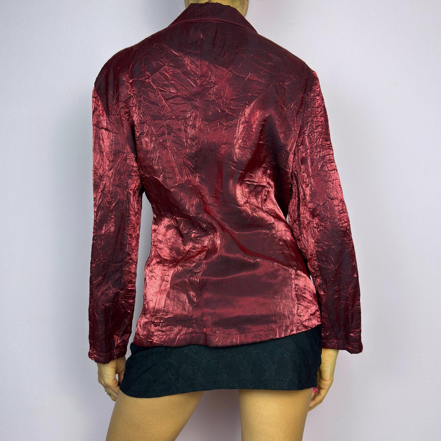 Vintage 90s Red Iridescent Crinkled Button Up Jacket – Size L