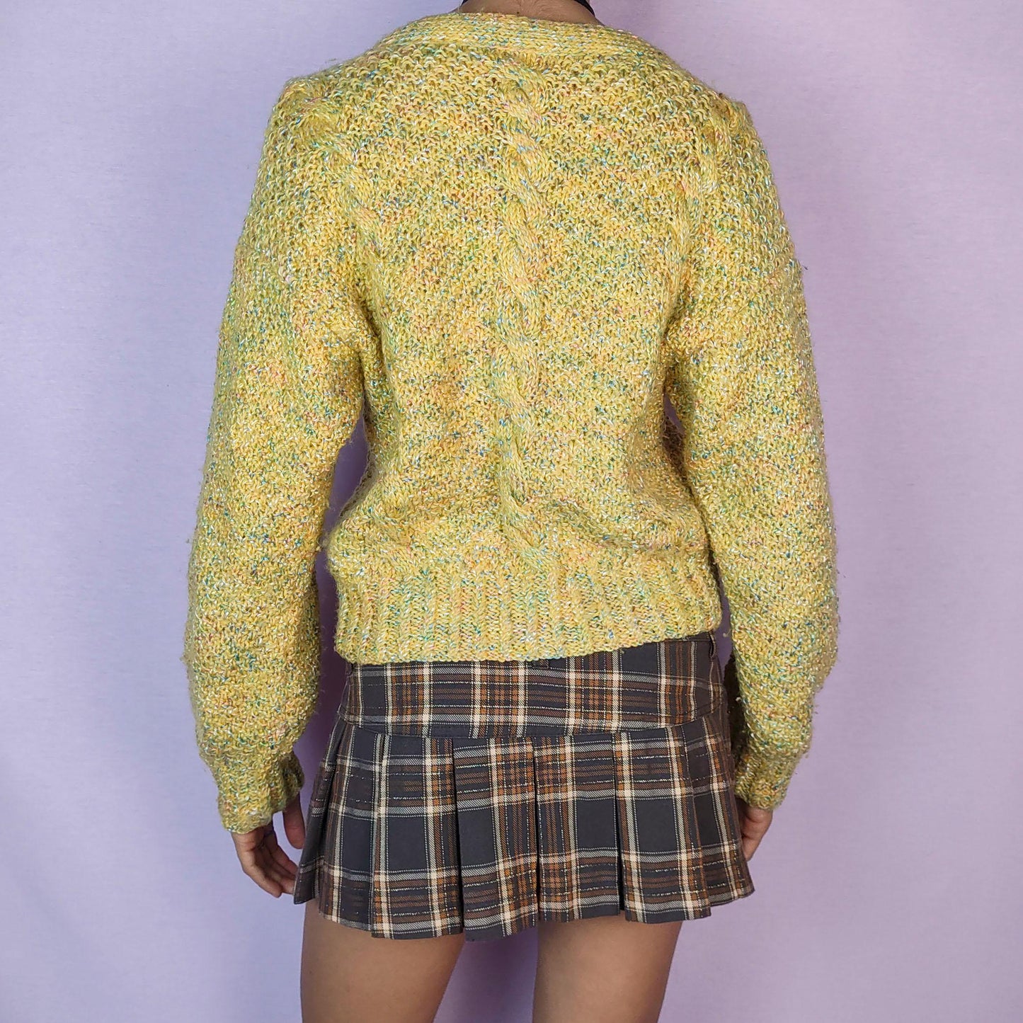Vintage 90s Yellow V Neck Knit Cardigan – Size M