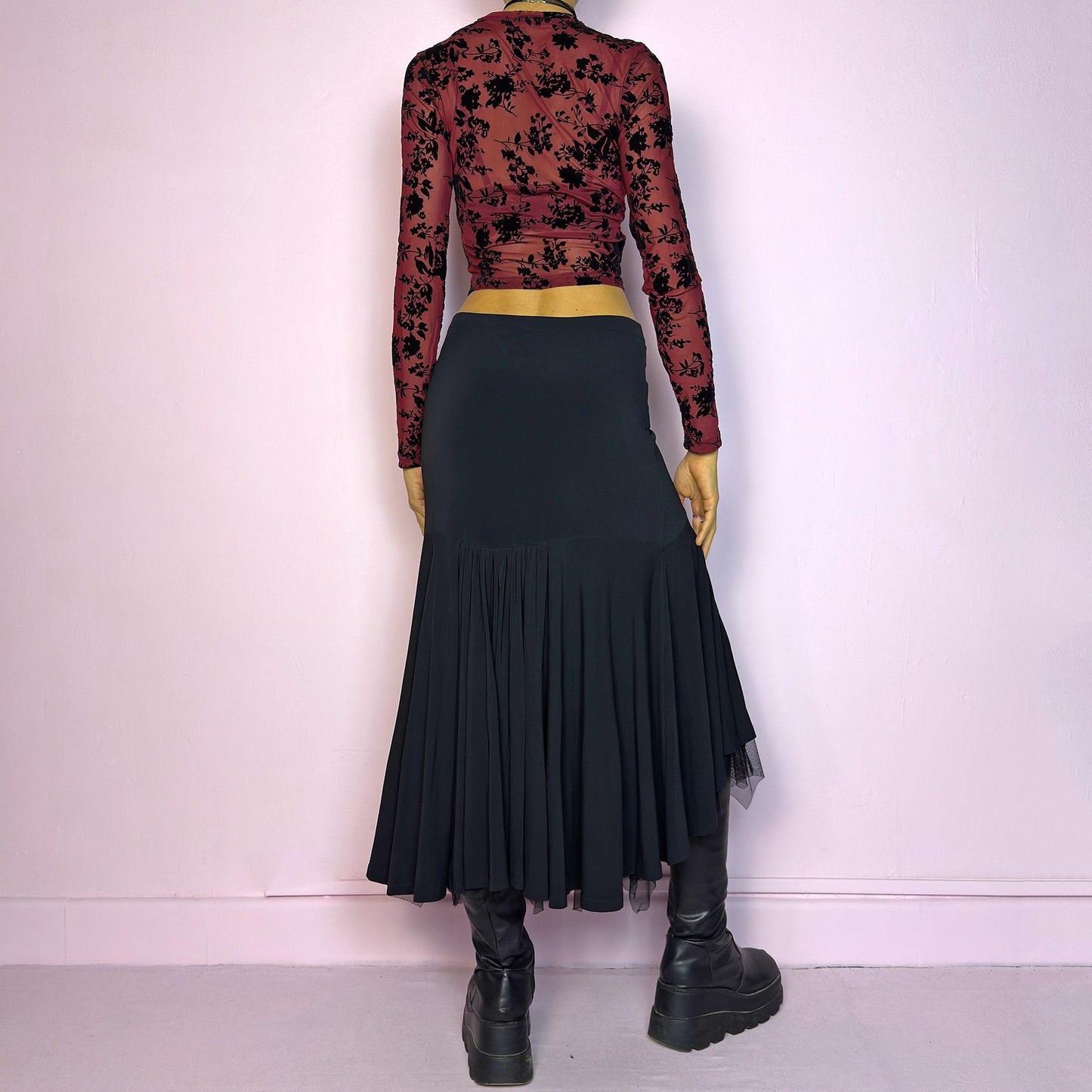 Vintage 90s Layered Black Midi Skirt – Size S