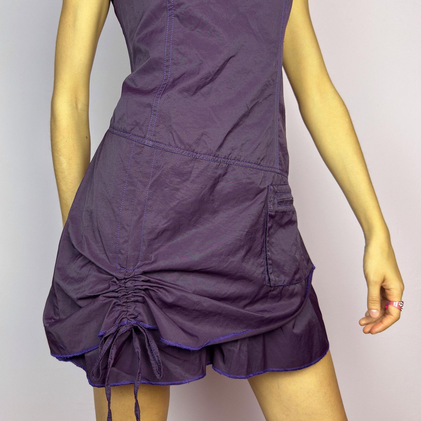 Vintage Y2K Purple Ruched Layered Mini Dress – Size L