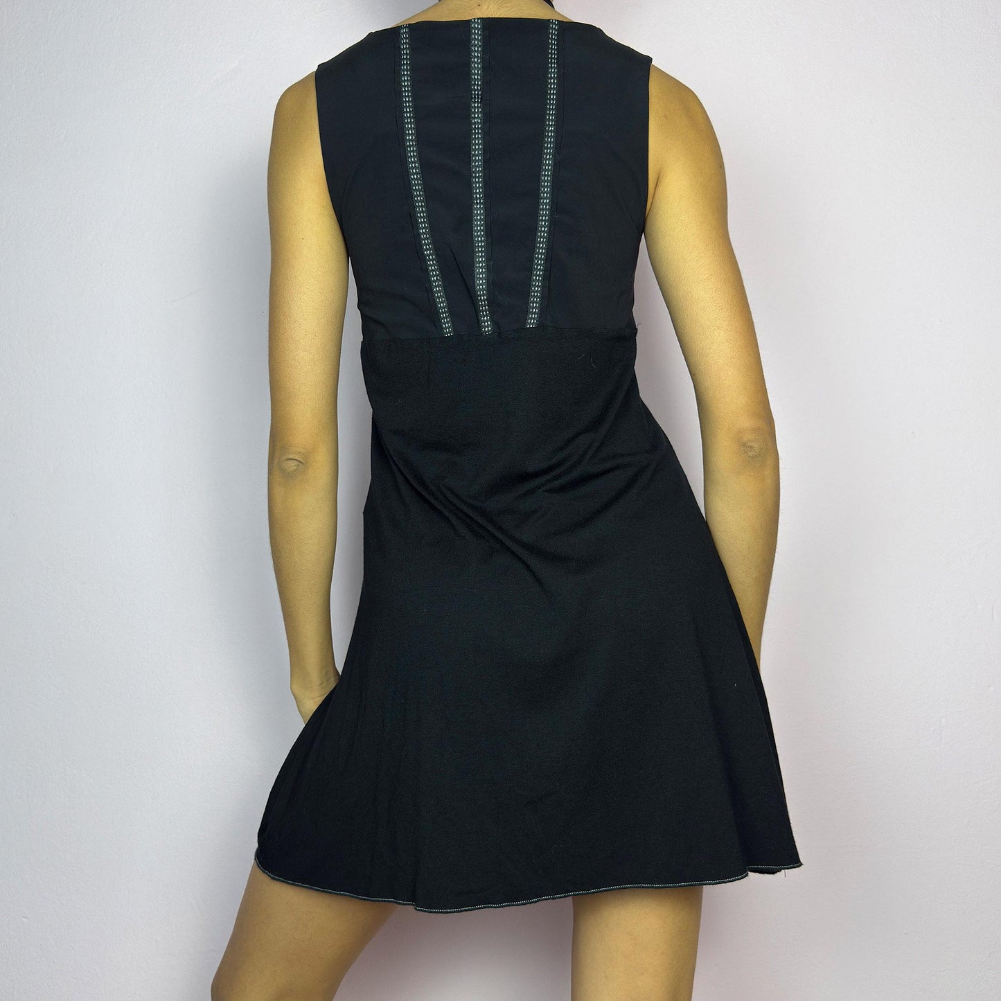 Vintage Y2K Black Buckle Strap Sleeveless Mini Dress – Size M
