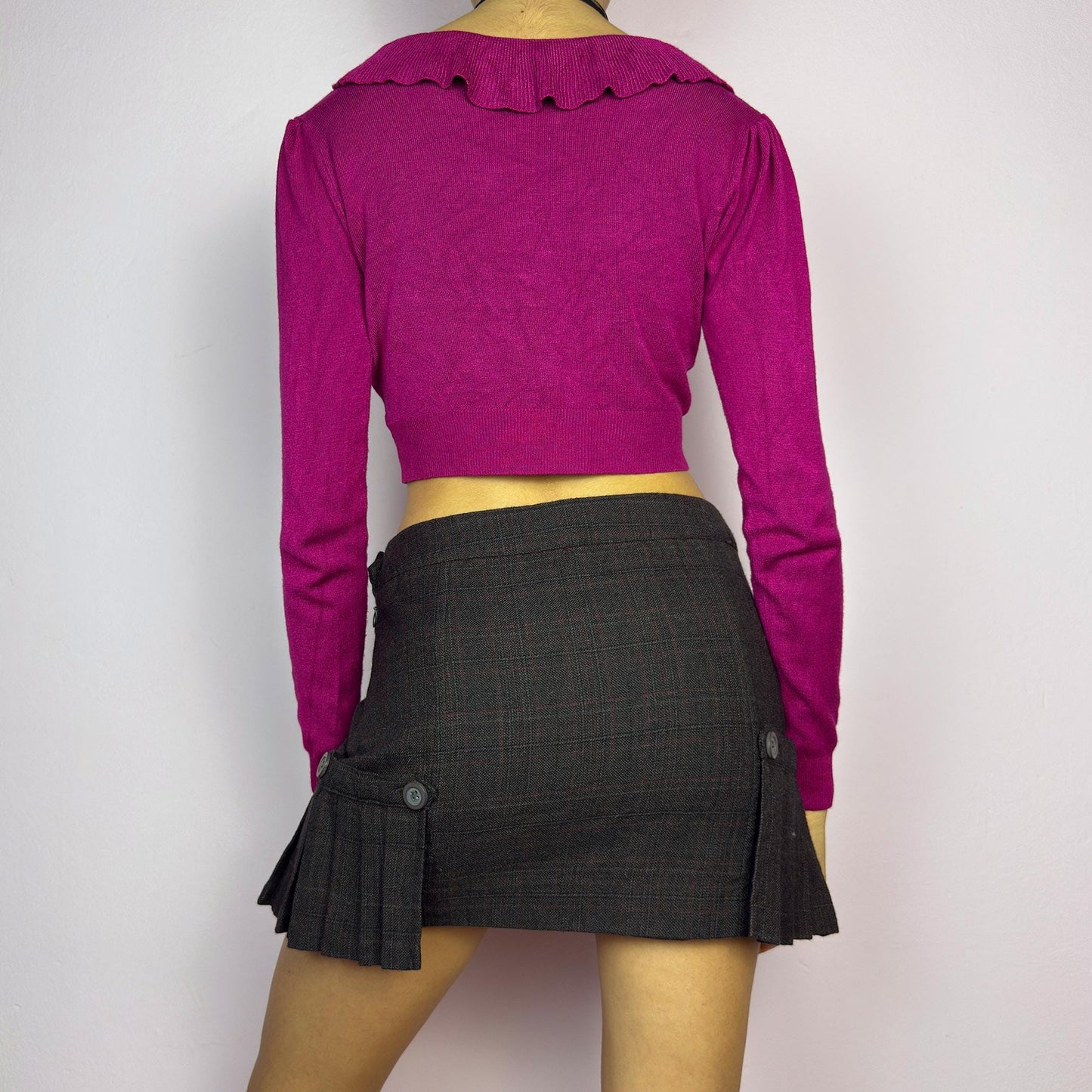Vintage Y2K Dark Brown Plaid Mini Skirt – Size S