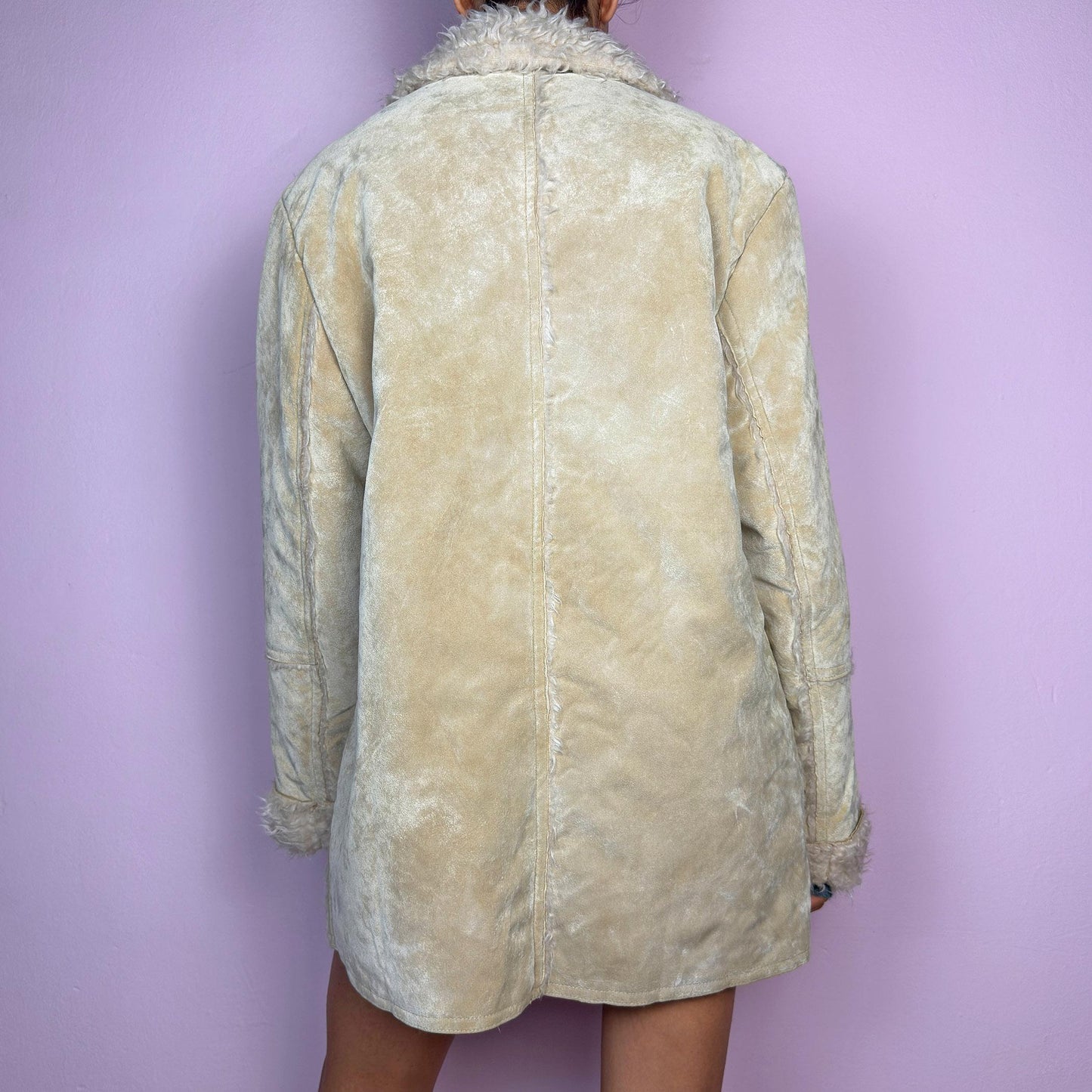 Vintage Y2K Beige Faux Fur Suede Penny Lane Jacket – Size L