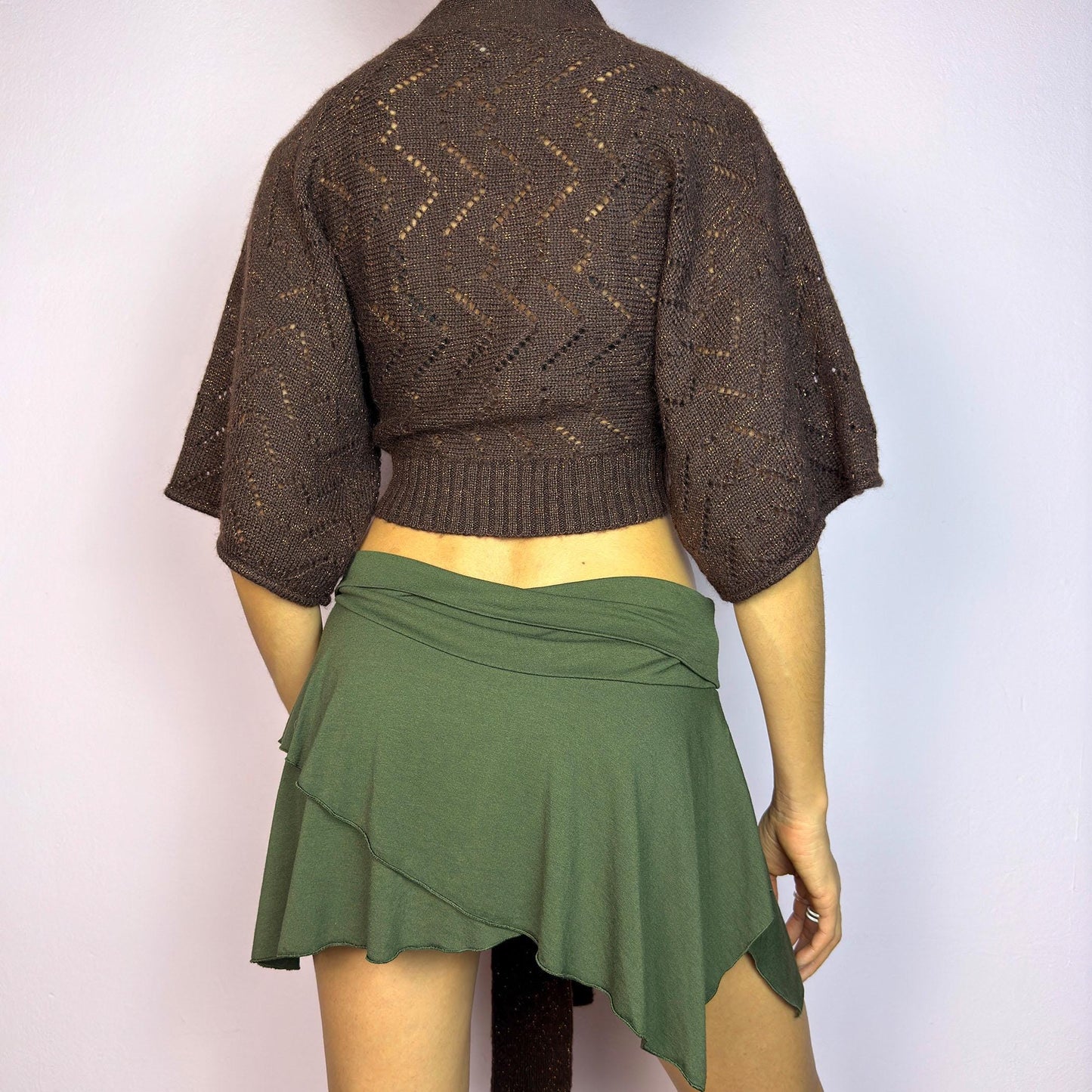 Vintage Y2K Brown Knit Tie Front Cropped Cardigan Bolero – Size L