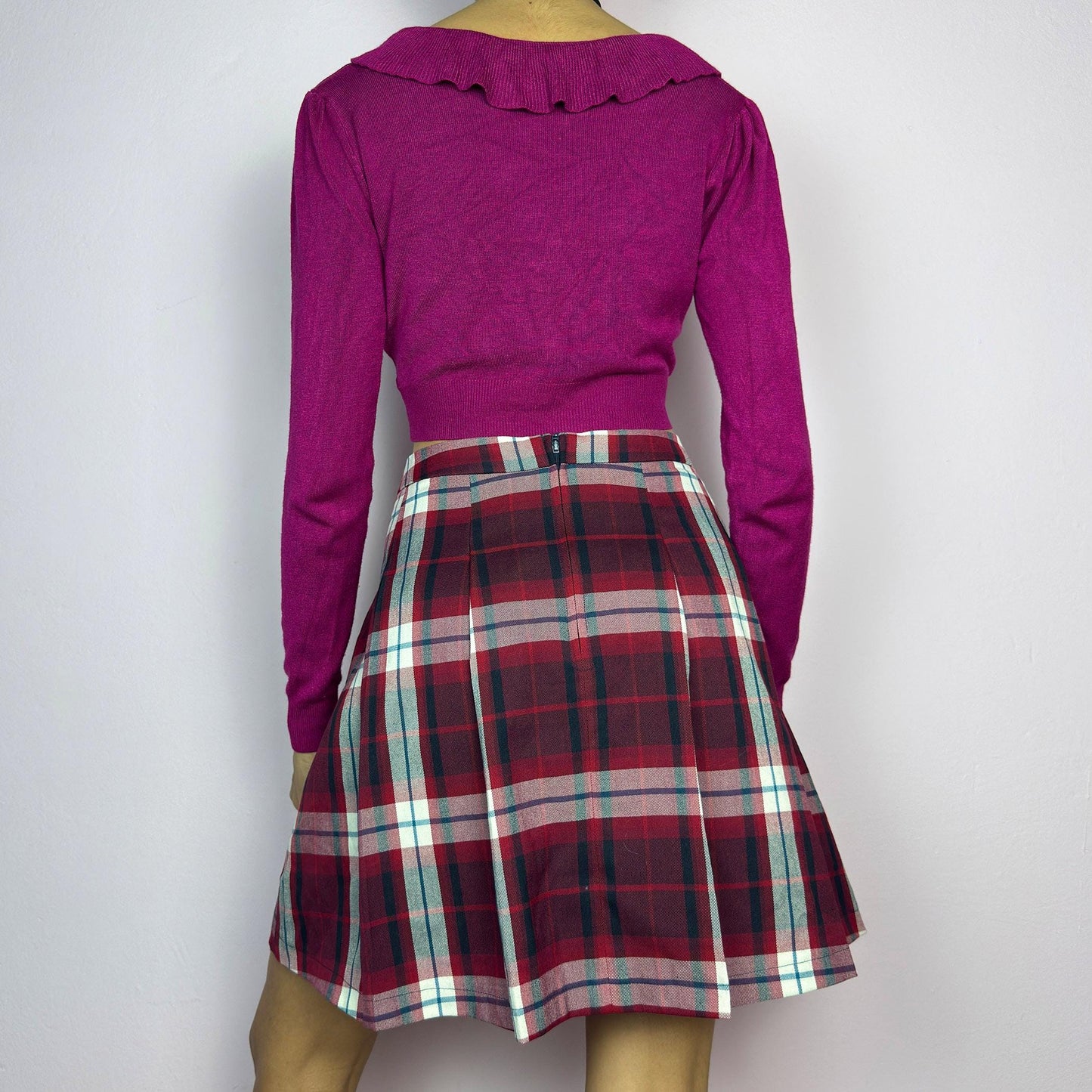 Vintage Y2K Red Plaid Pleated Mini Skirt – Size L