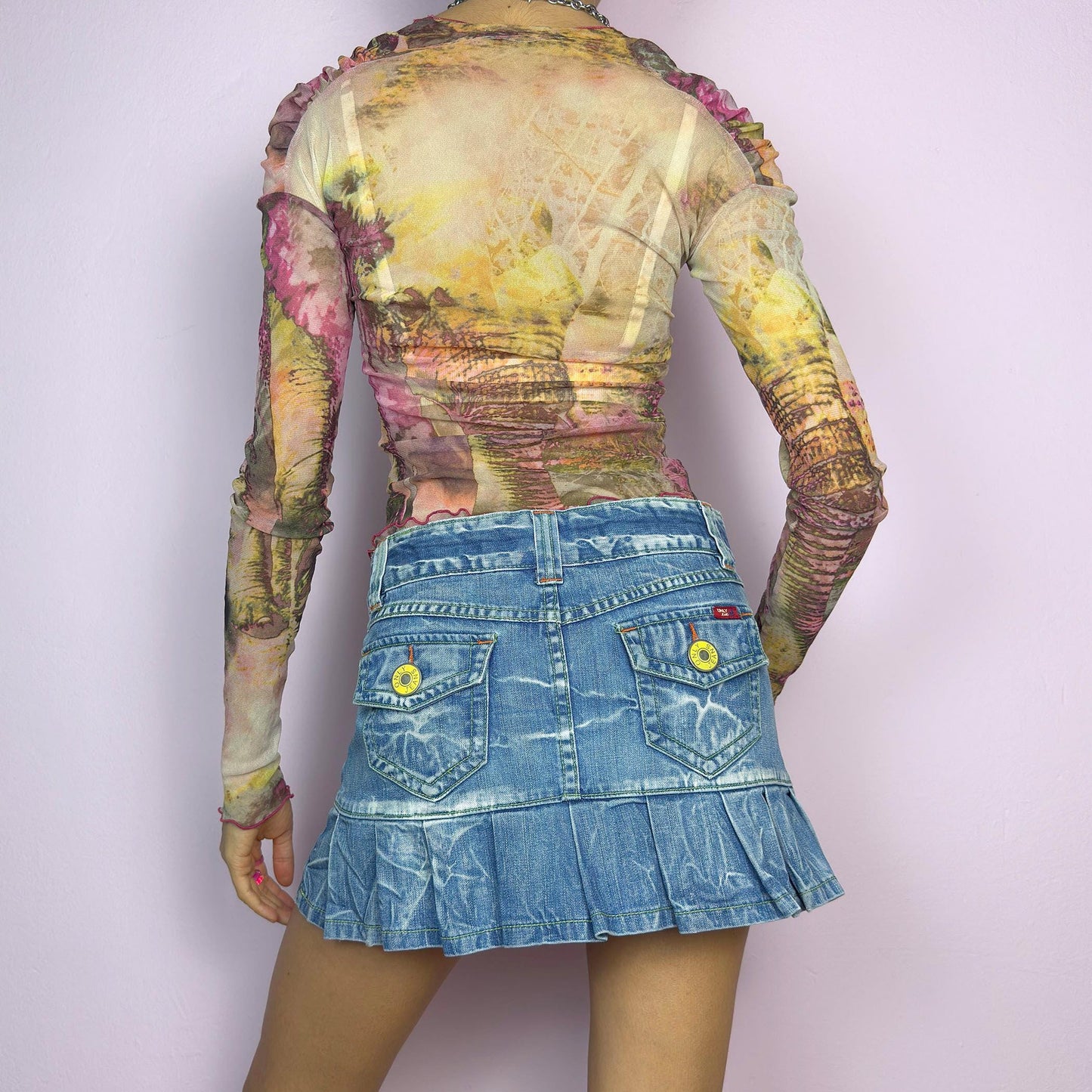 Vintage Y2K Denim Pleated Mini Skirt – Size XS