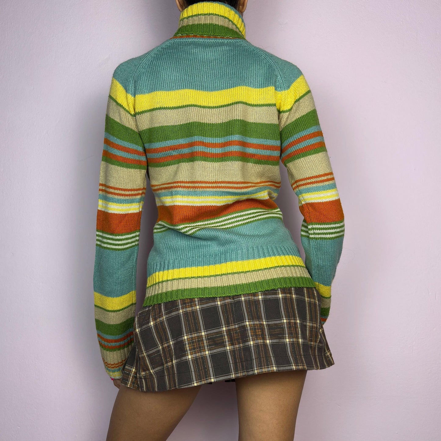 Vintage Y2K Striped Turtleneck Sweater – Size M
