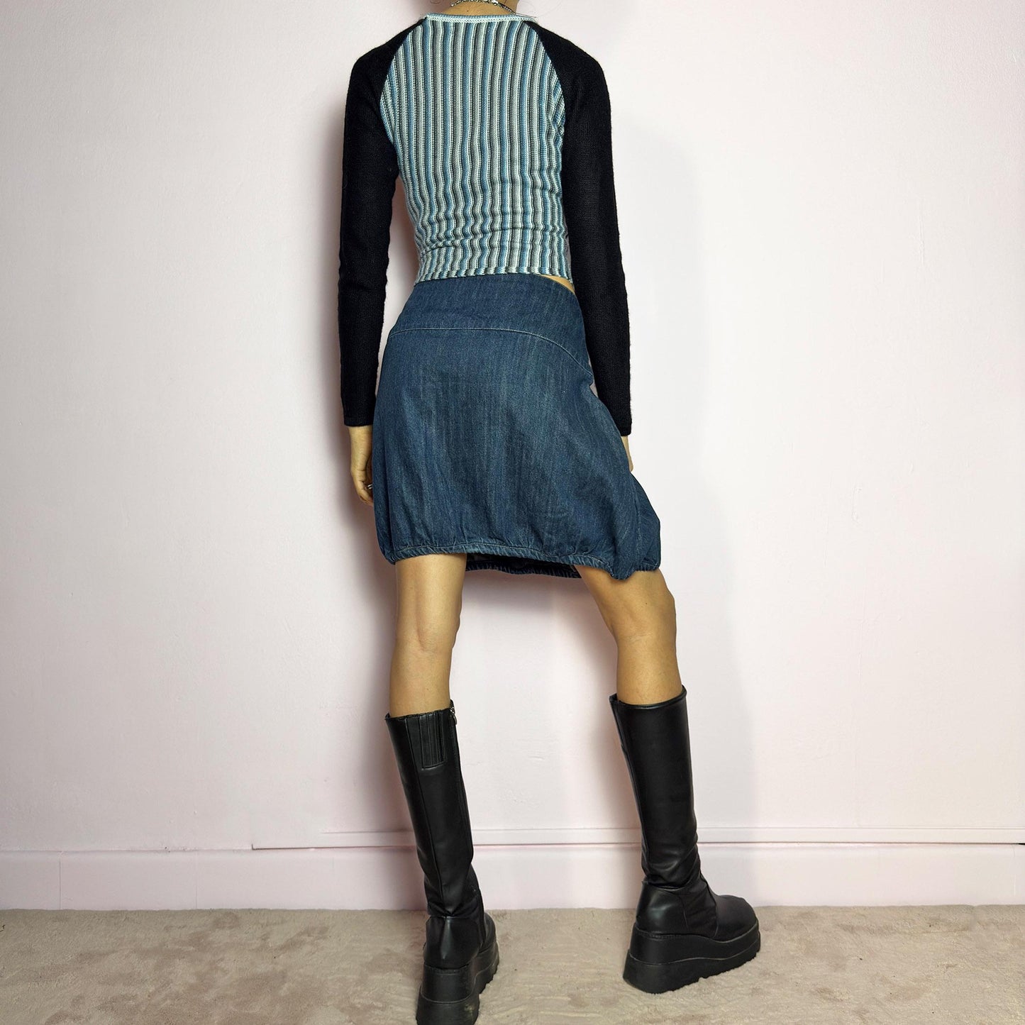Vintage Y2K Denim Bubble Mini Skirt – Size L