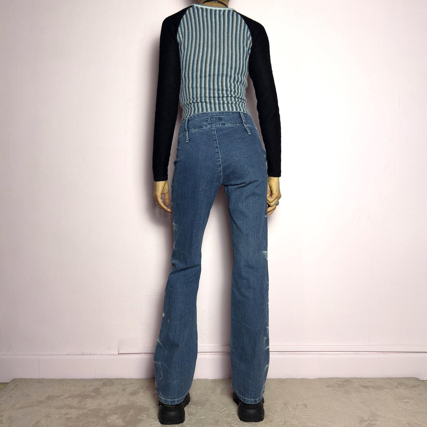 Vintage Y2K Straight Flare Low Rise Painted Streak Jeans – Size M
