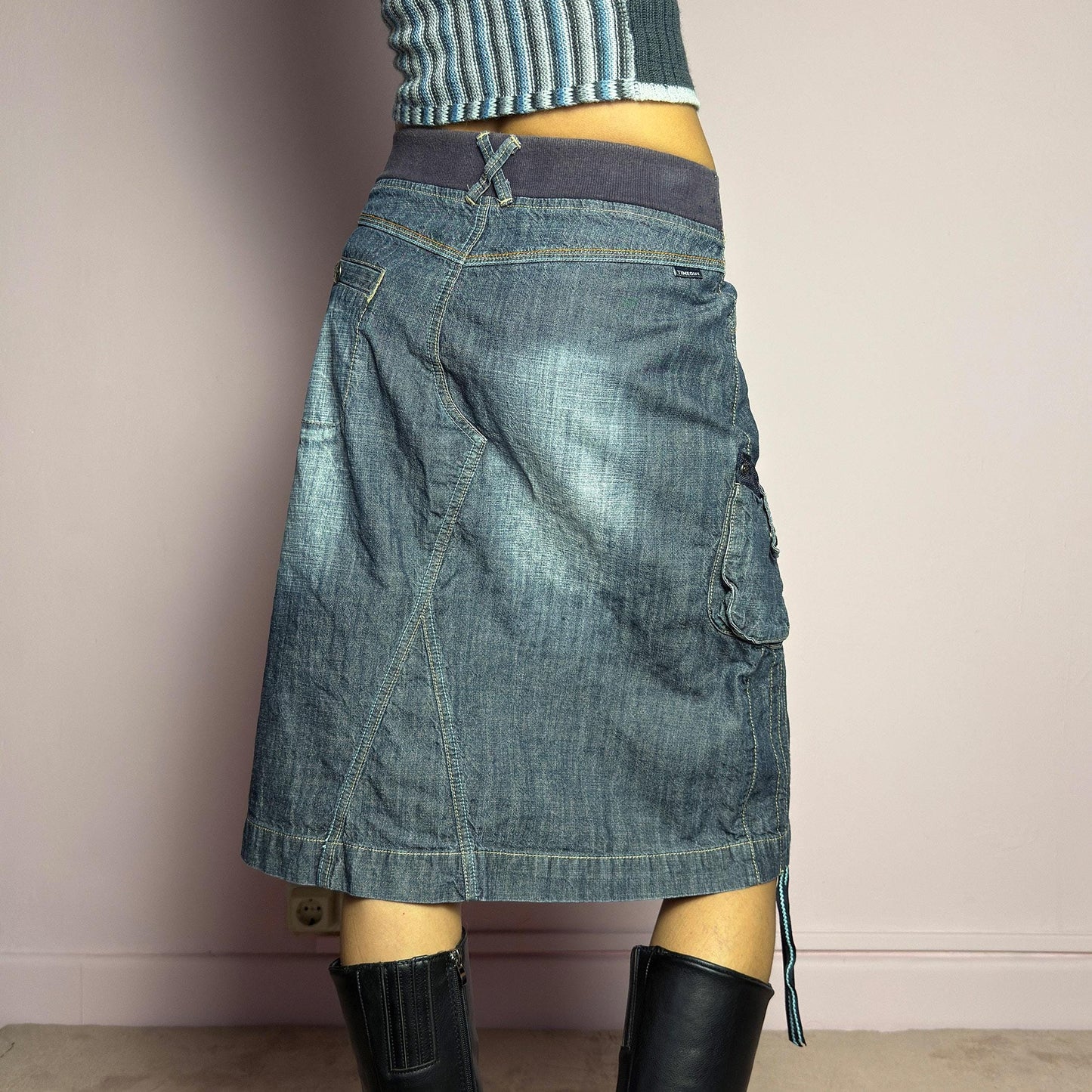 Vintage Y2K Deconstructed Denim Slit Front Midi Skirt – Size S