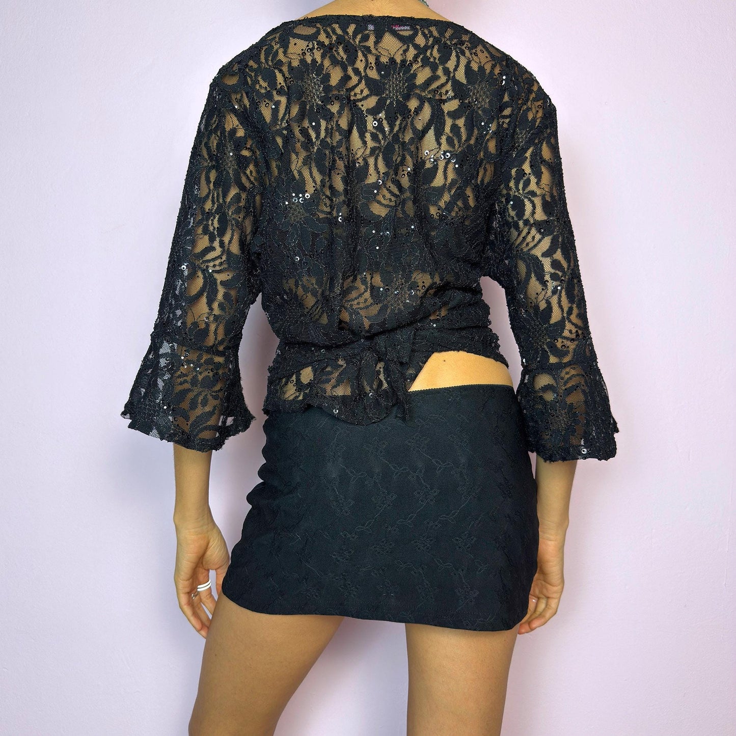 Vintage Y2K Black Lace Sheer Tie Bolero – Size L