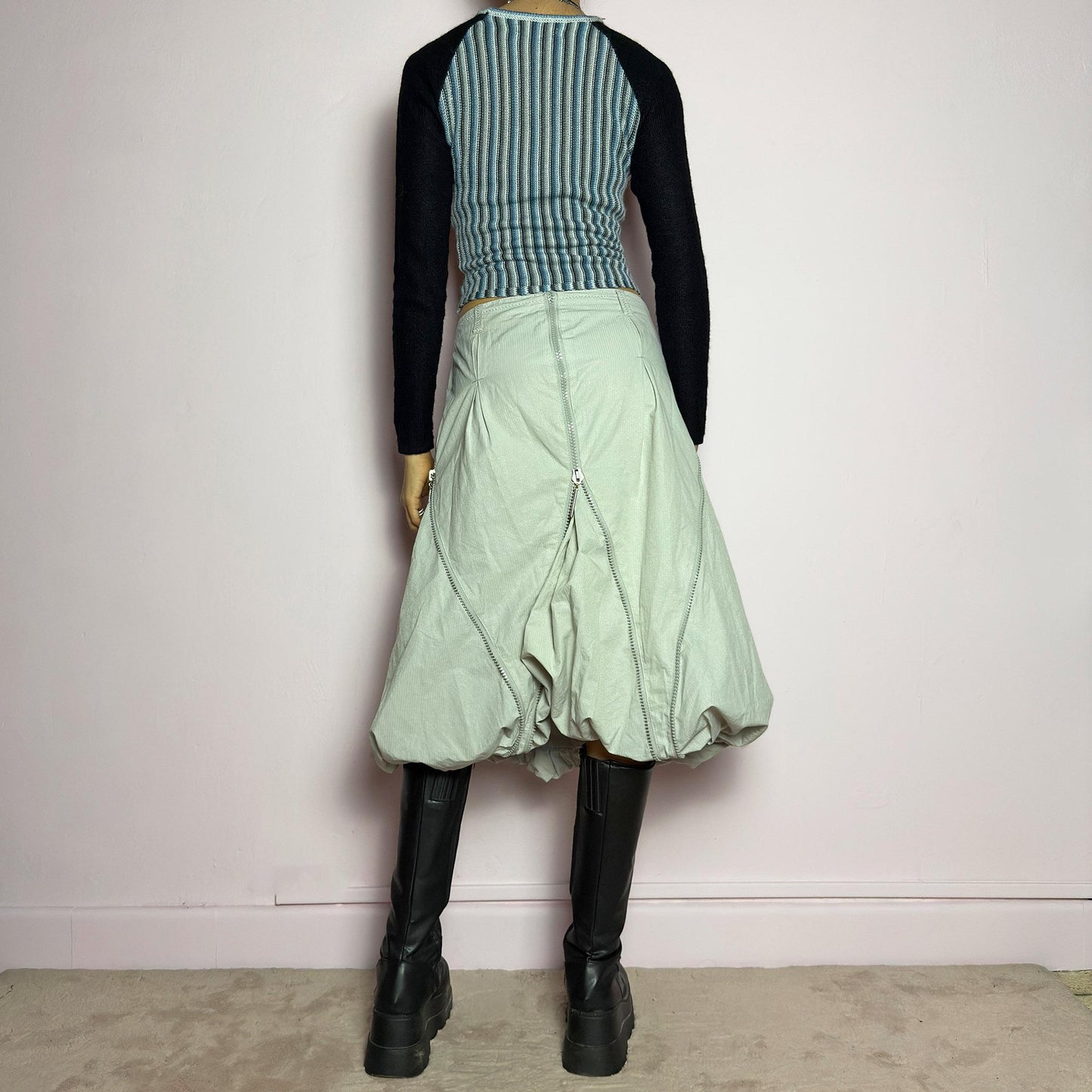 Vintage Y2K Gray Bubble Futuristic Midi Skirt – Size L