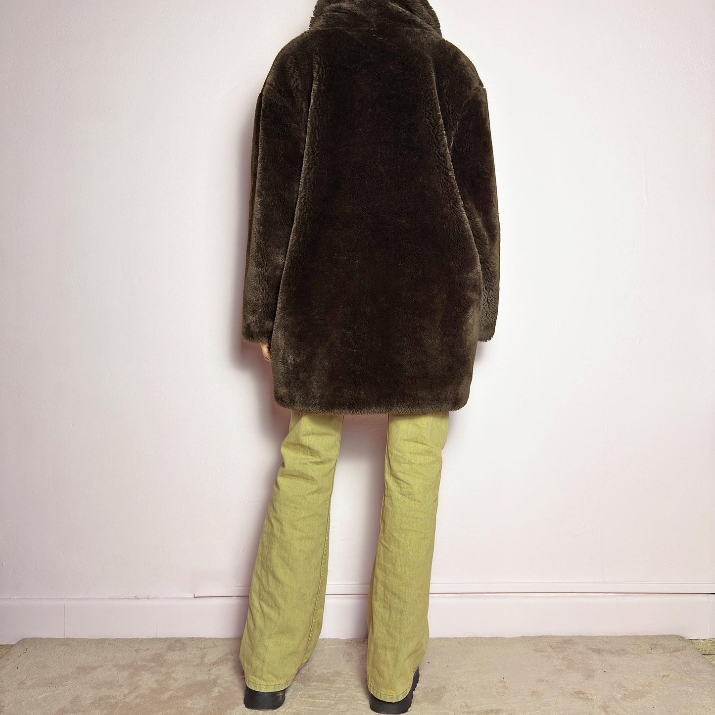 Vintage 90s Dark Brown Faux Fur Coat – Size XL