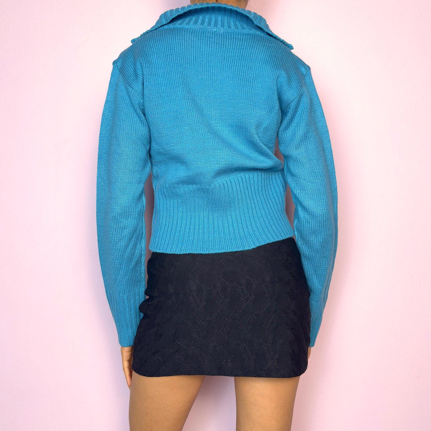 Vintage Y2K Blue Knit Zip Cardigan – Size M